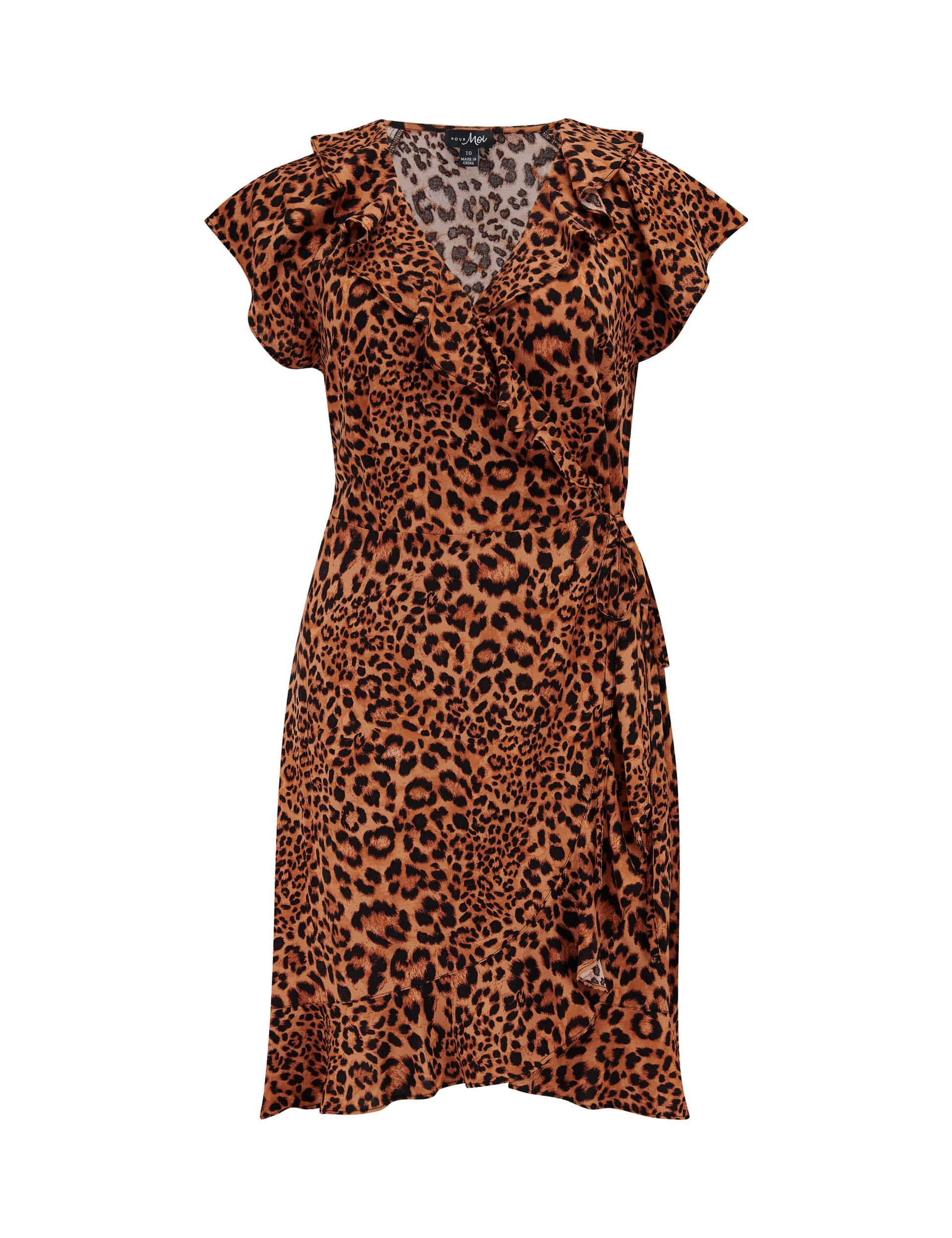 Pour Moi Women's Animal Print Frill Detail Mini Beach Dress - 8 - Brown Mix, Brown Mix