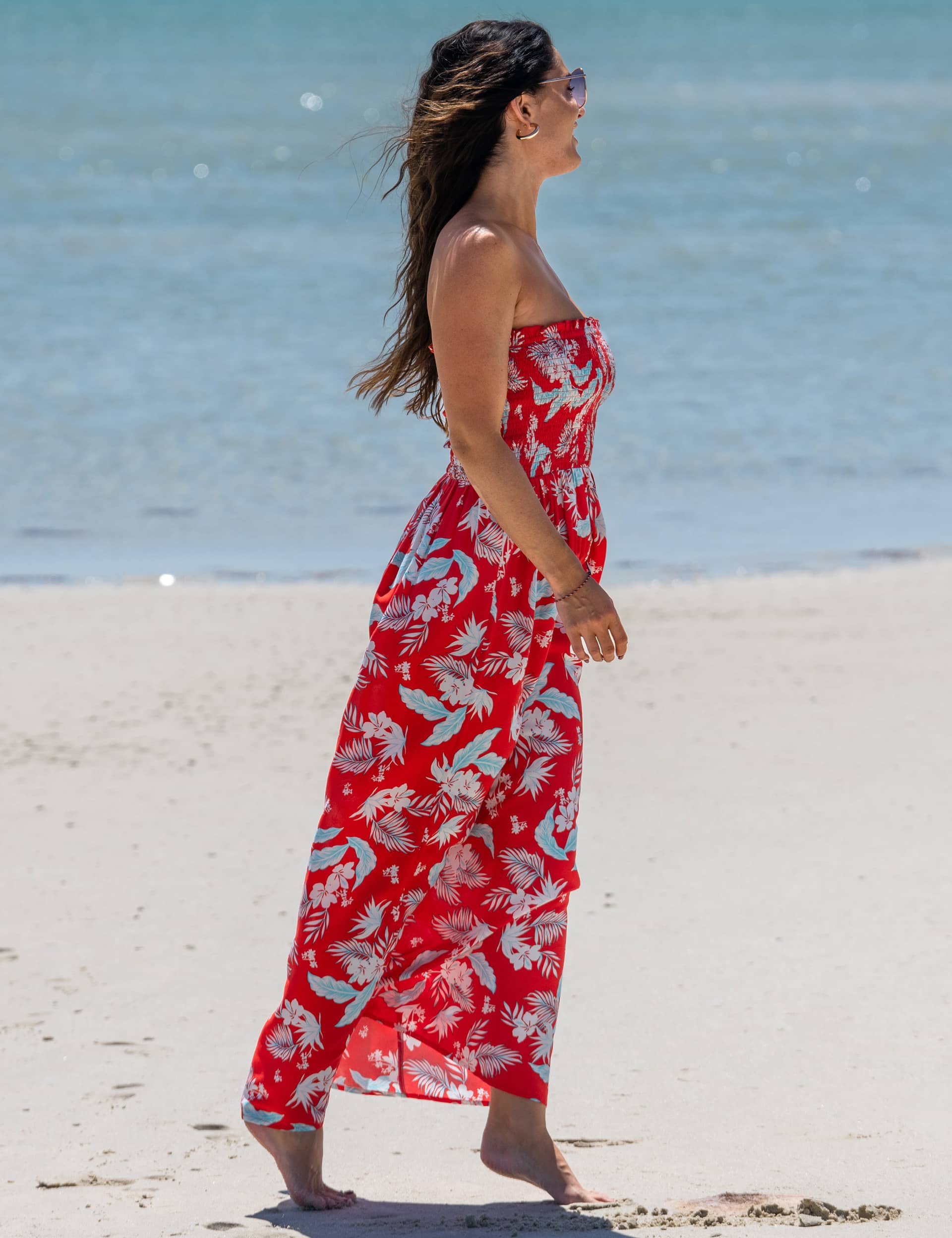 Pour Moi Women's Printed Shirred Bandeau Maxi Beach Dress - 16 - Red Mix, Red Mix