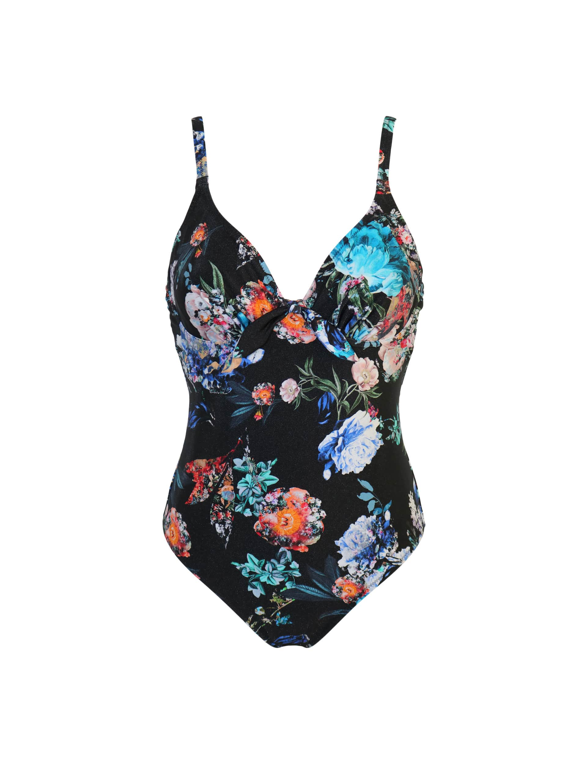 Pour Moi Women's Lisbon Floral Wired V-Neck Swimsuit - 32E - Black Mix, Black Mix