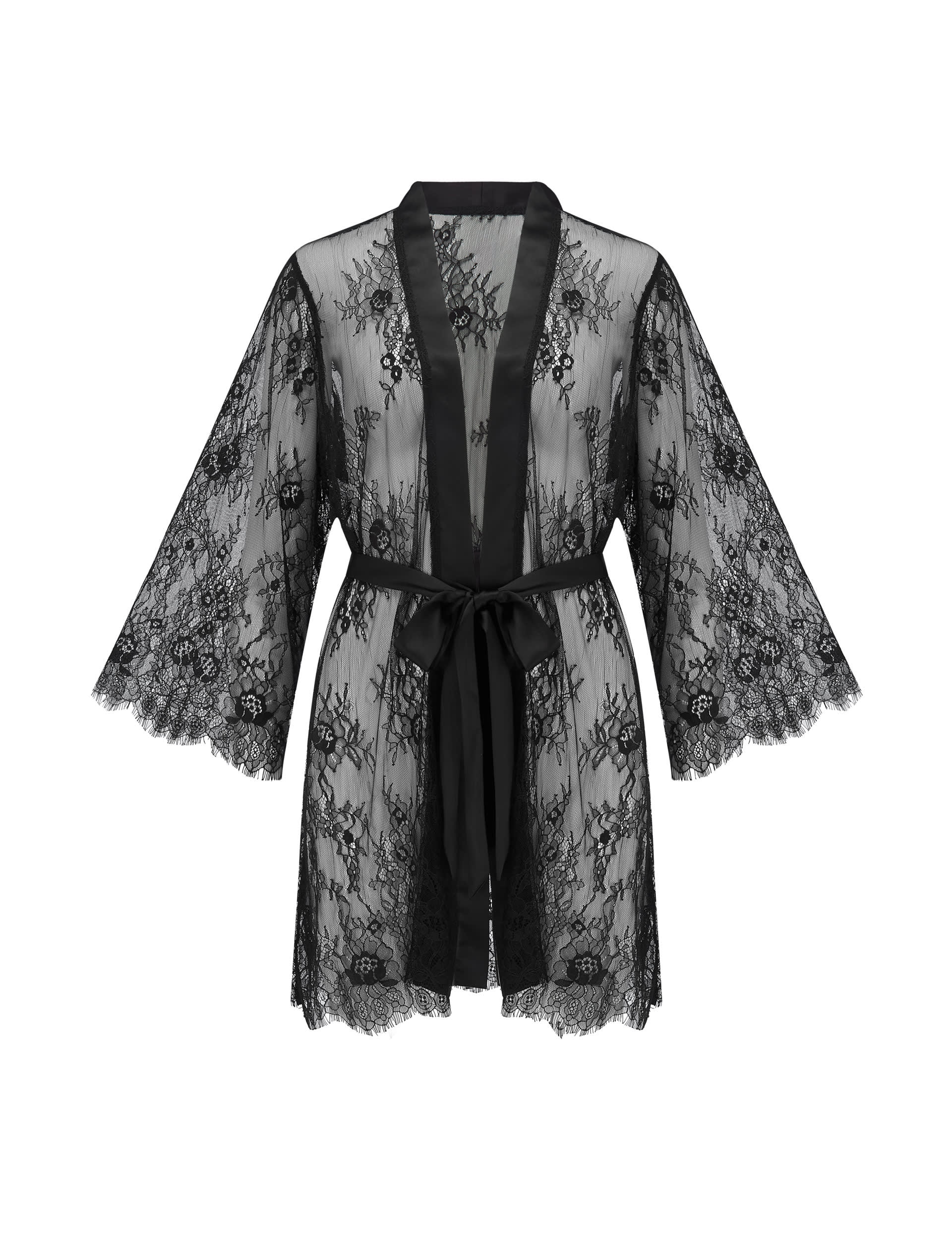 Pour Moi Women's For Your Eyes Only Floral Lace Short Robe - 10 - Black, Black