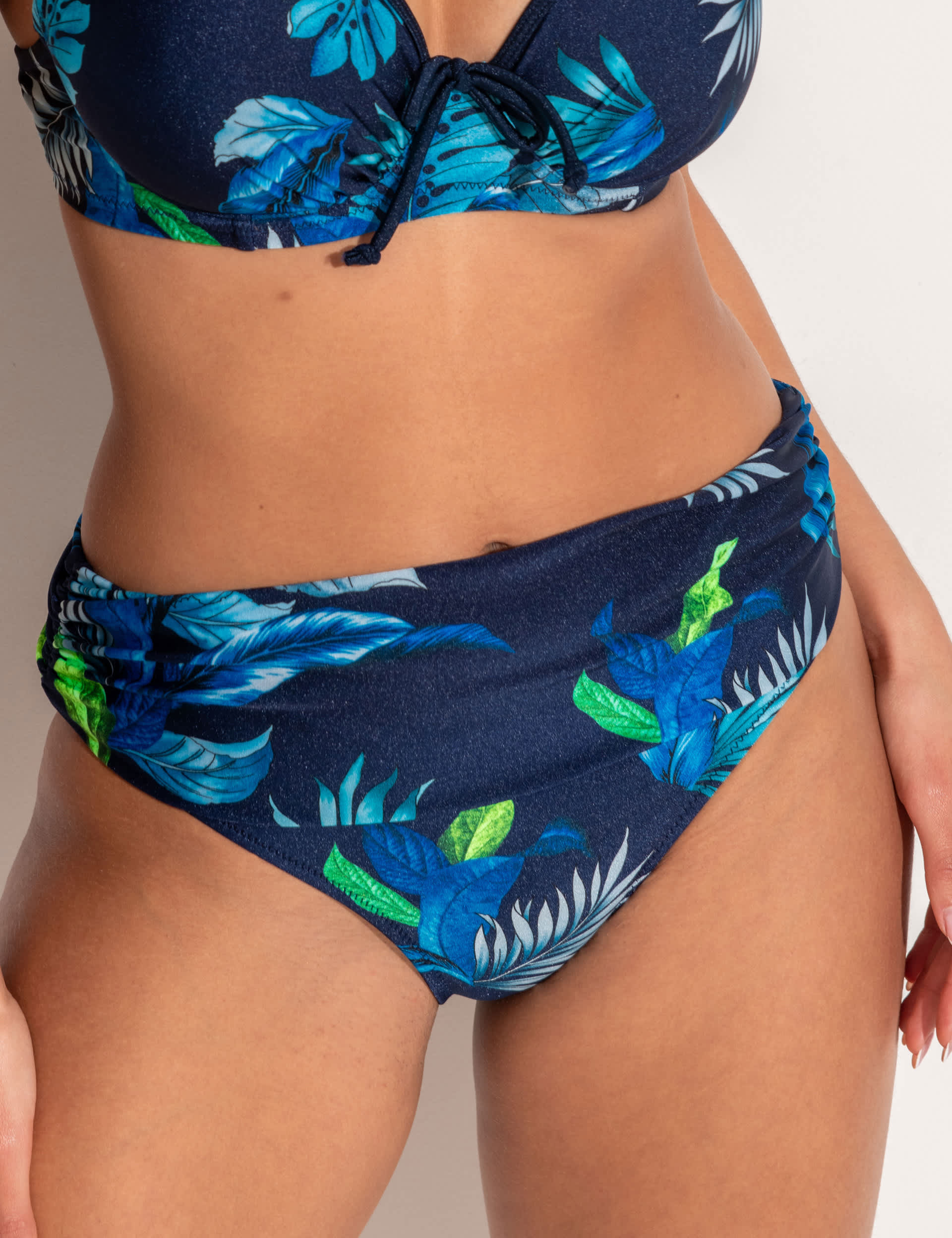 Pour Moi Women's Palermo Printed Ruched Bikini Bottoms - 12 - Navy Mix, Navy Mix