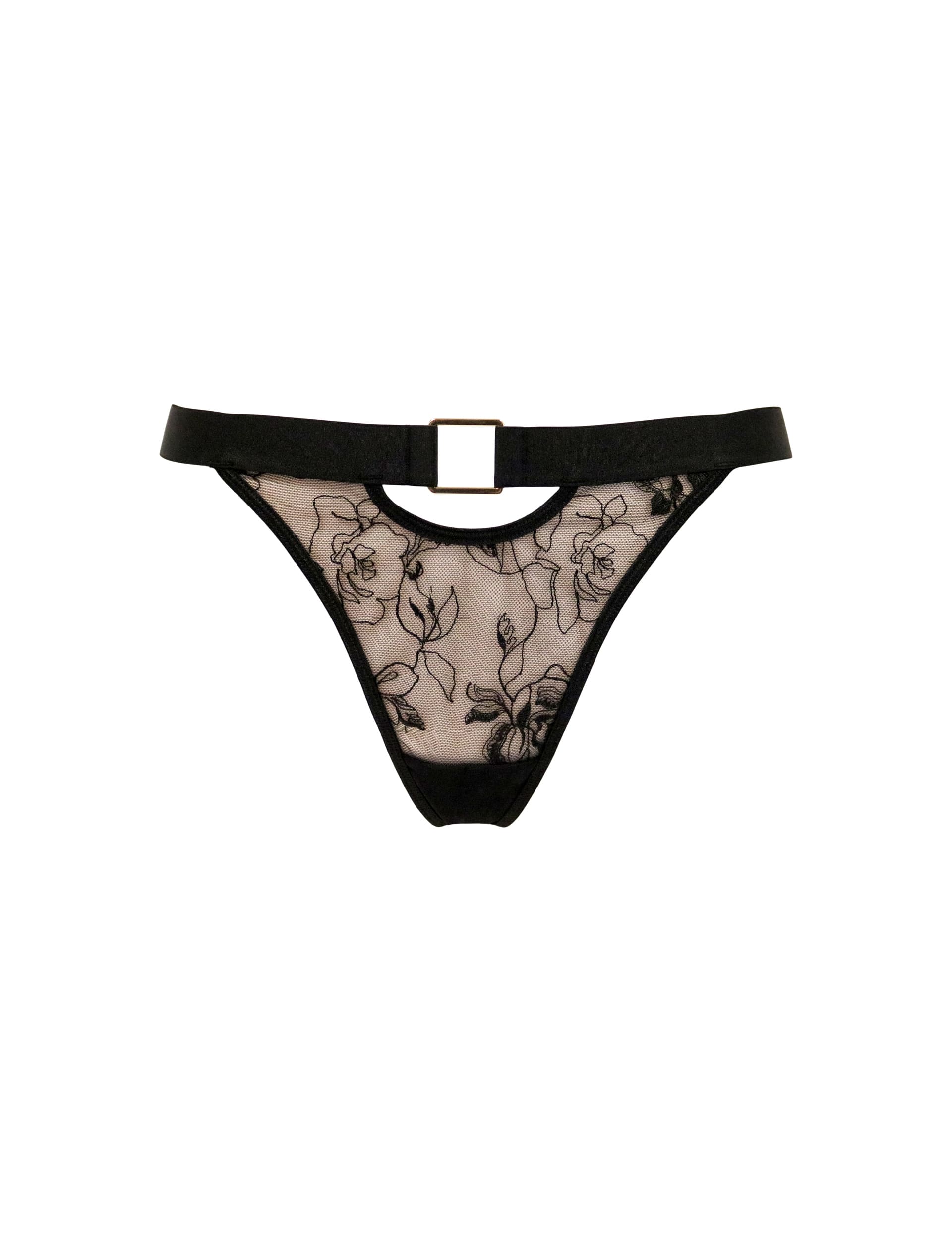 Pour Moi Women's India Embroidered Mesh Thong - 14 - Black Mix, Black Mix