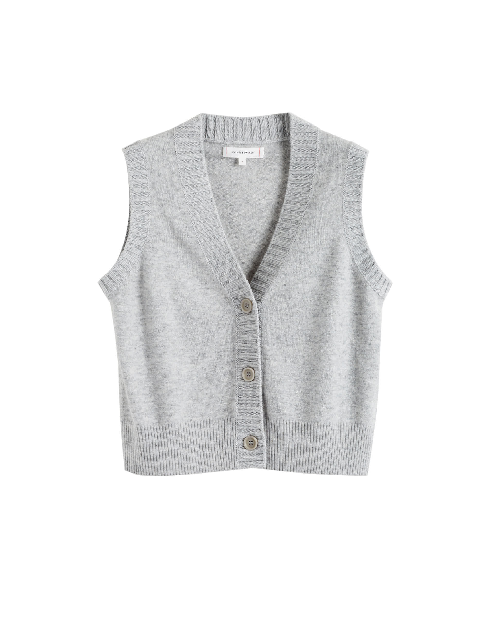 Chinti & Parker Women's Wool Rich Knitted Waistcoat with Cashmere - Light Grey, Light Grey