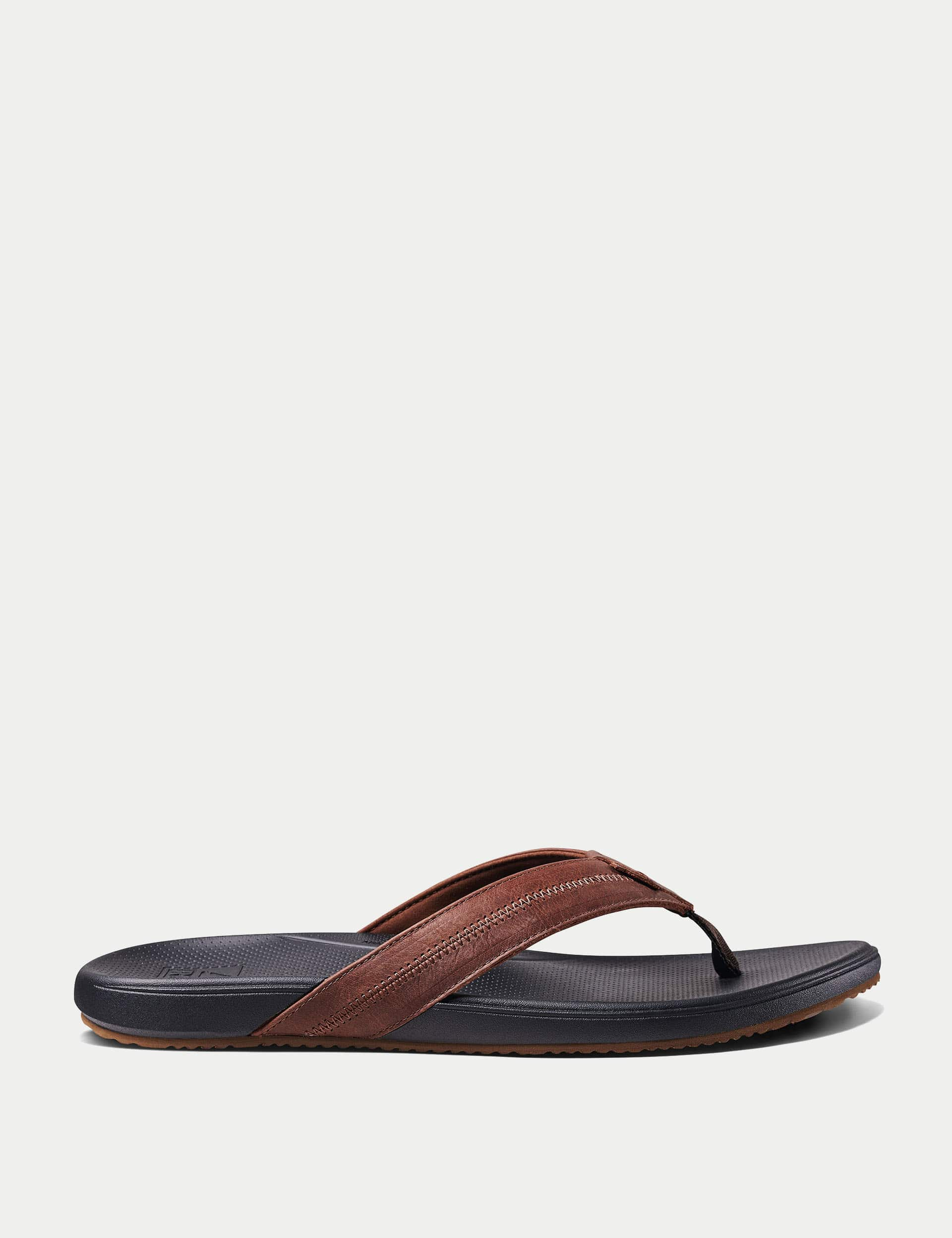 Reef Men's Cushion Phantom 2.0 Leather Flip Flops - 9 - Brown, Brown