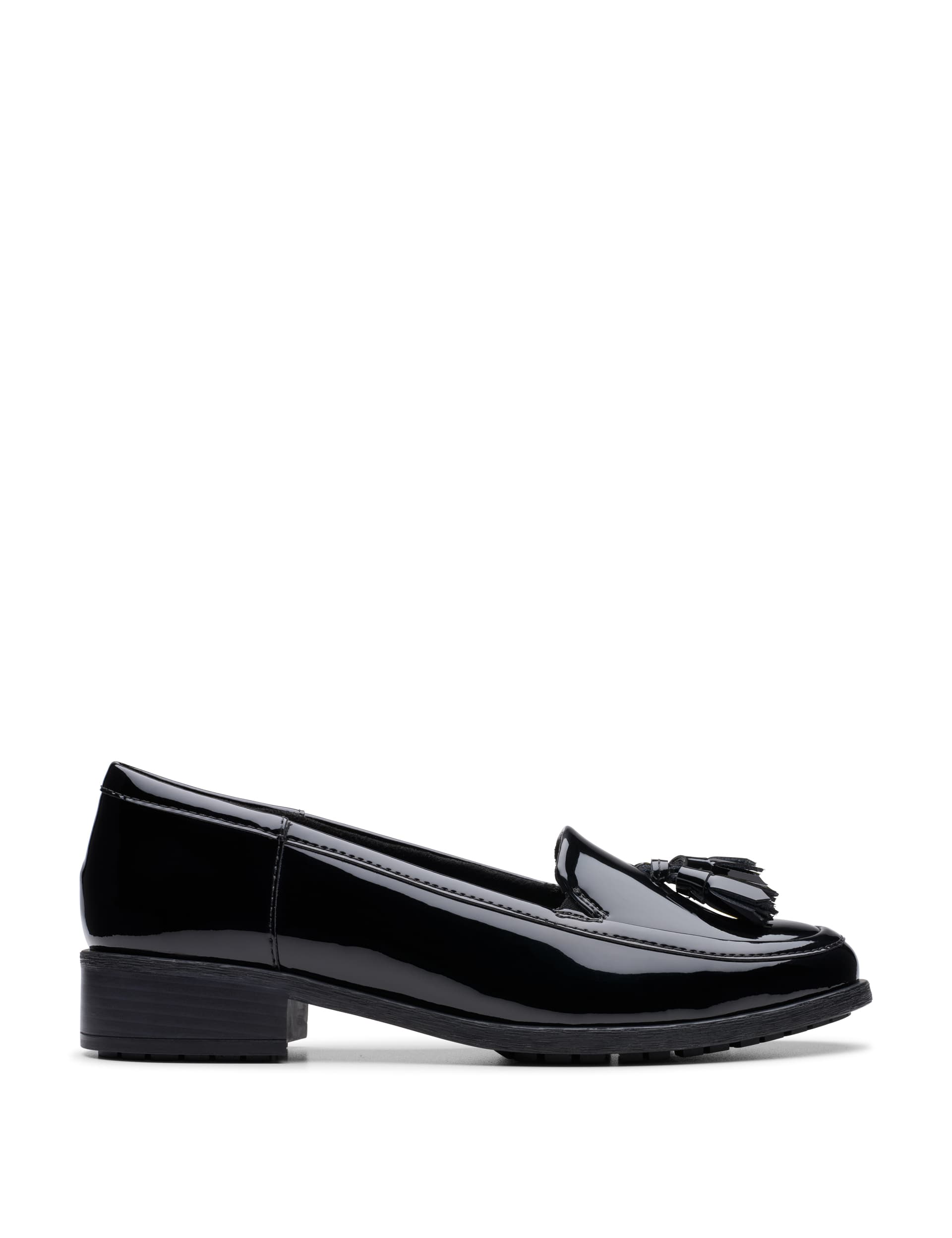 Clarks Women's Patent Leather Tassel Slip On Loafers - 6 - Black, Black