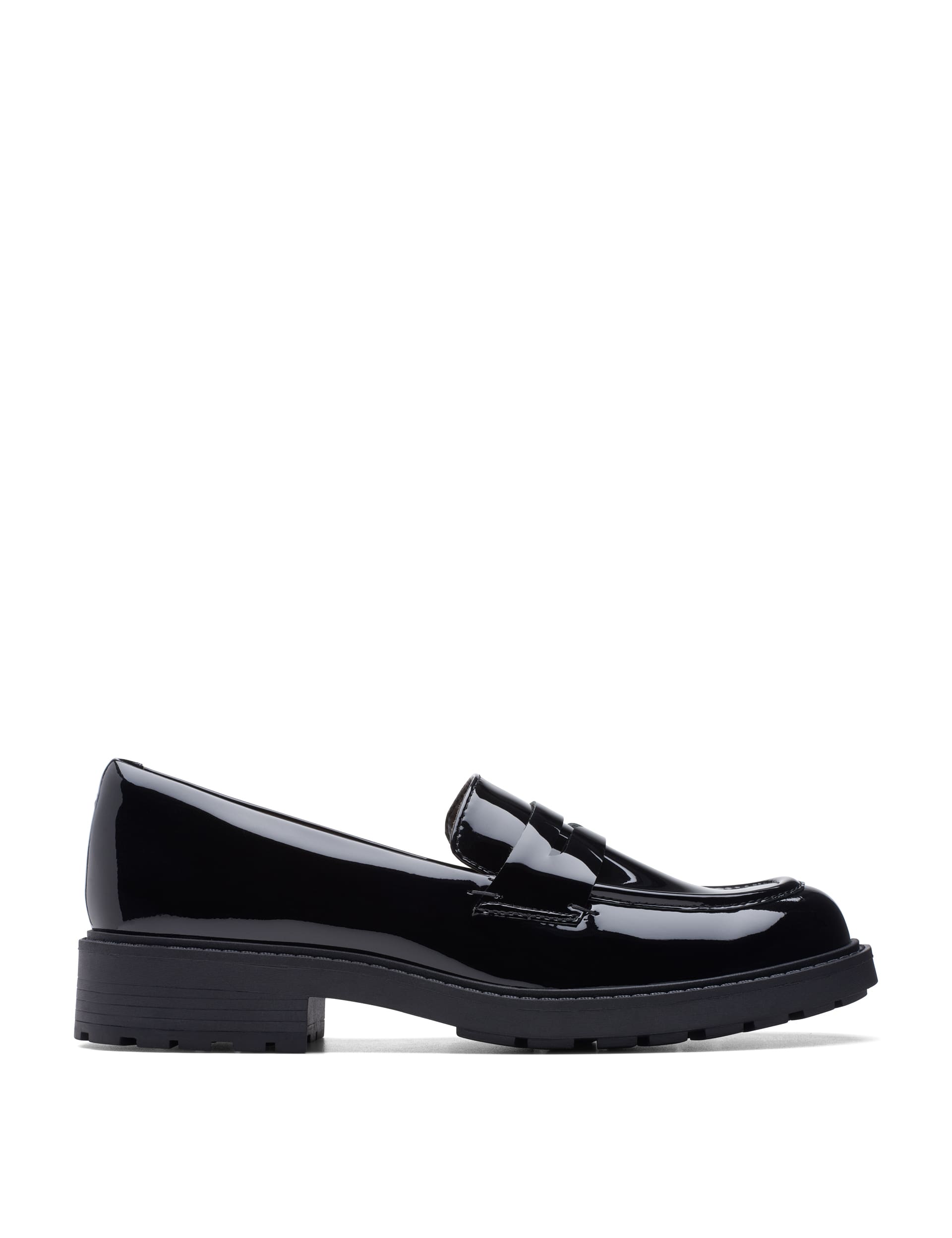 Clarks Women's Wide Fit Leather Block Heel Loafers - 5.5 - Black, Black