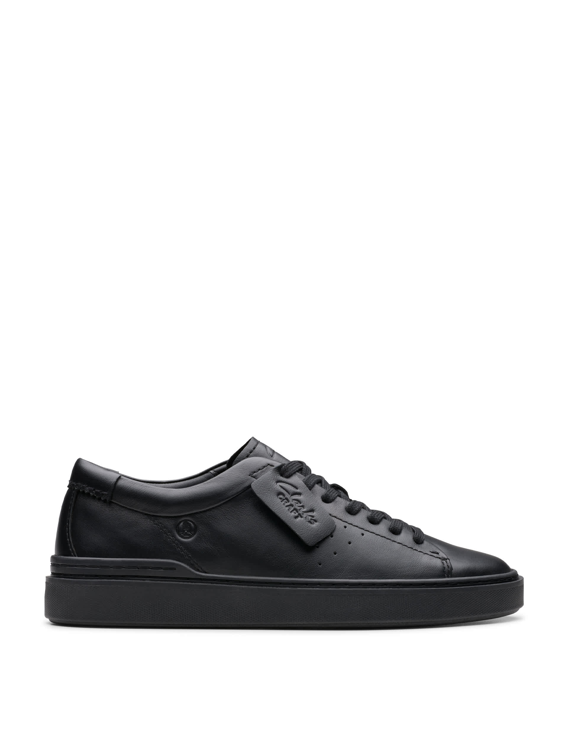 Clarks Men's Leather Lace Up Perforated Trainers - 9 - Black, Black