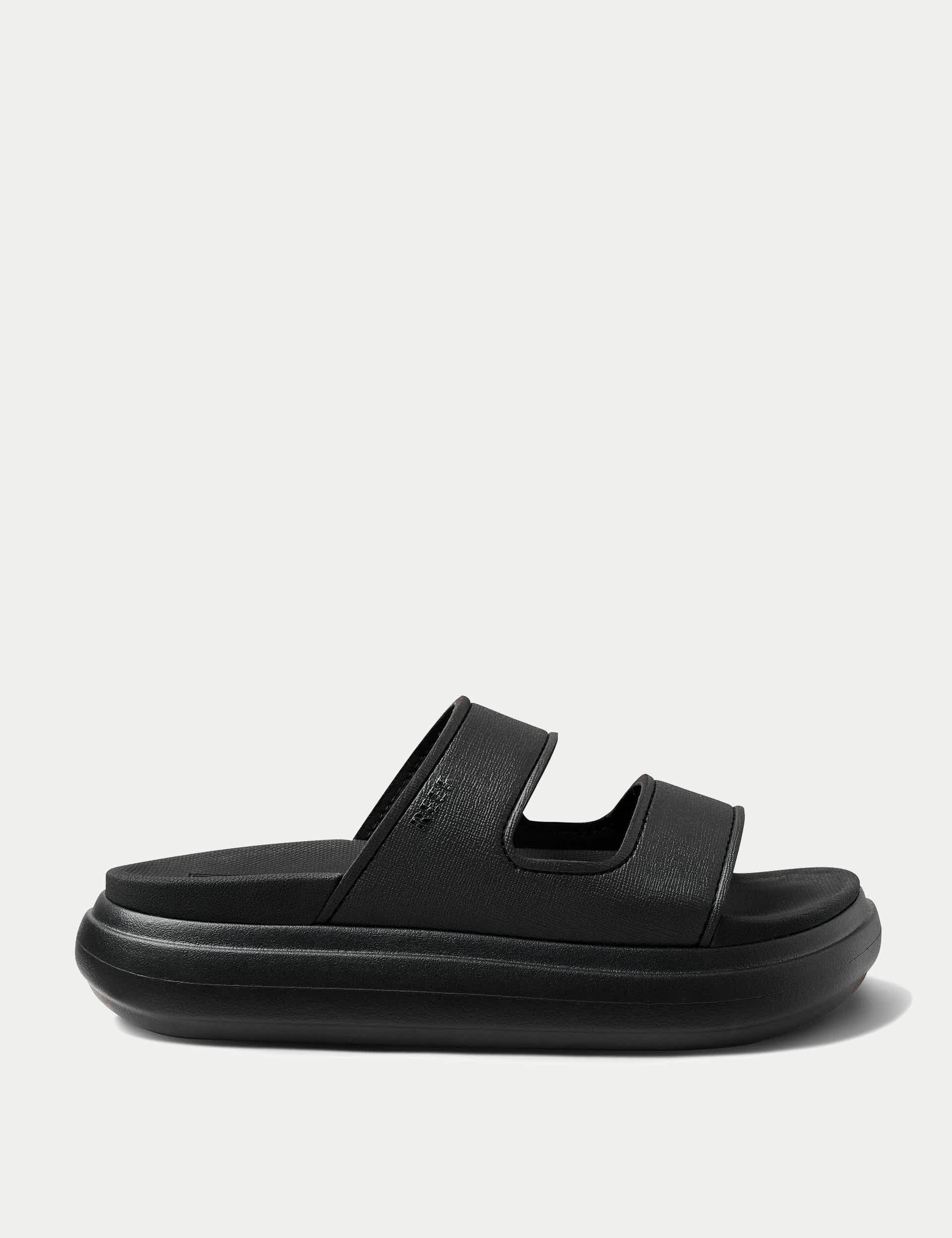 Reef Women's Cushion Bondi 2 Bar Flatform Sliders - 6 - Black, Black,Cream