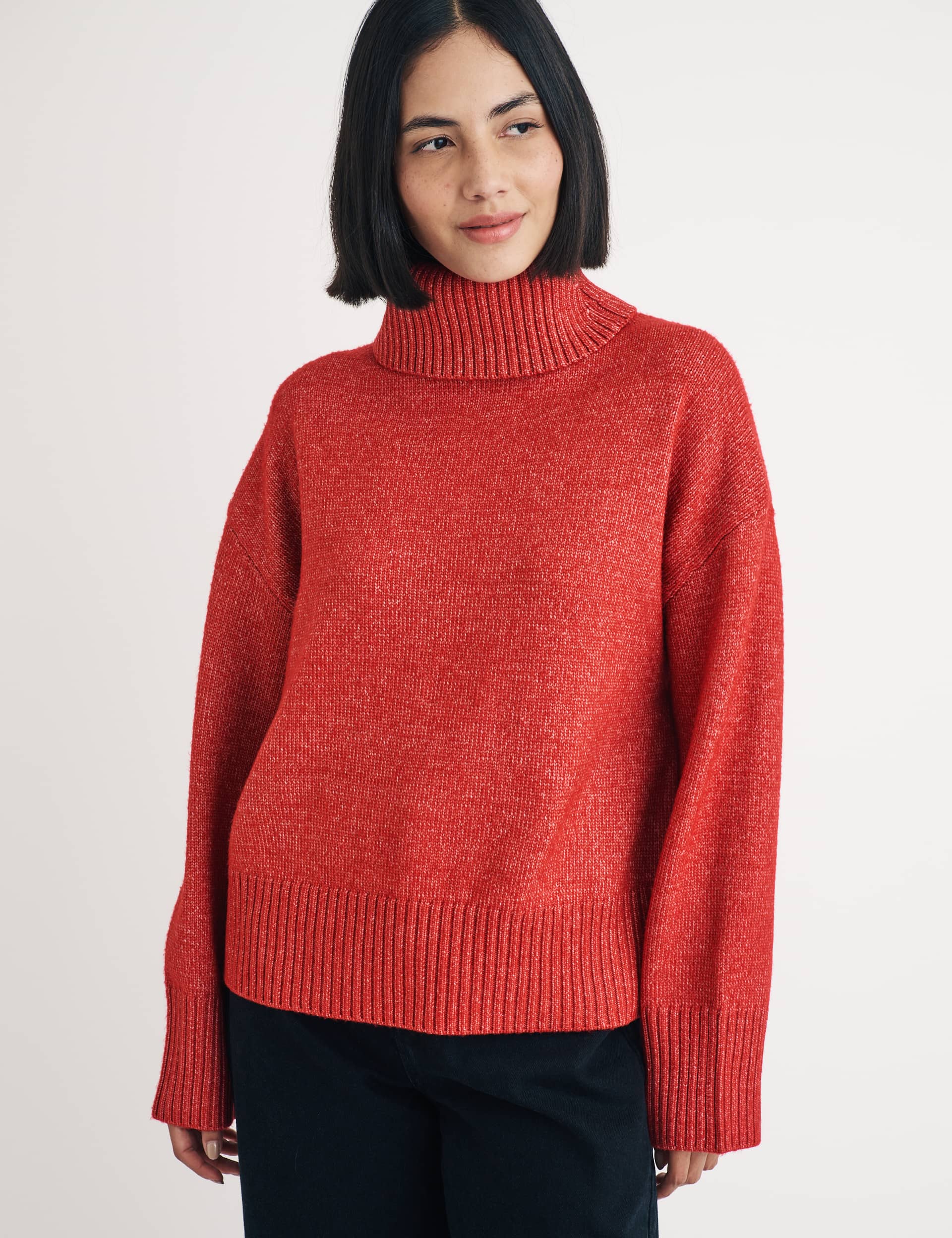 Nobody'S Child Women's Roll Neck Relaxed Jumper - Burgundy, Burgundy