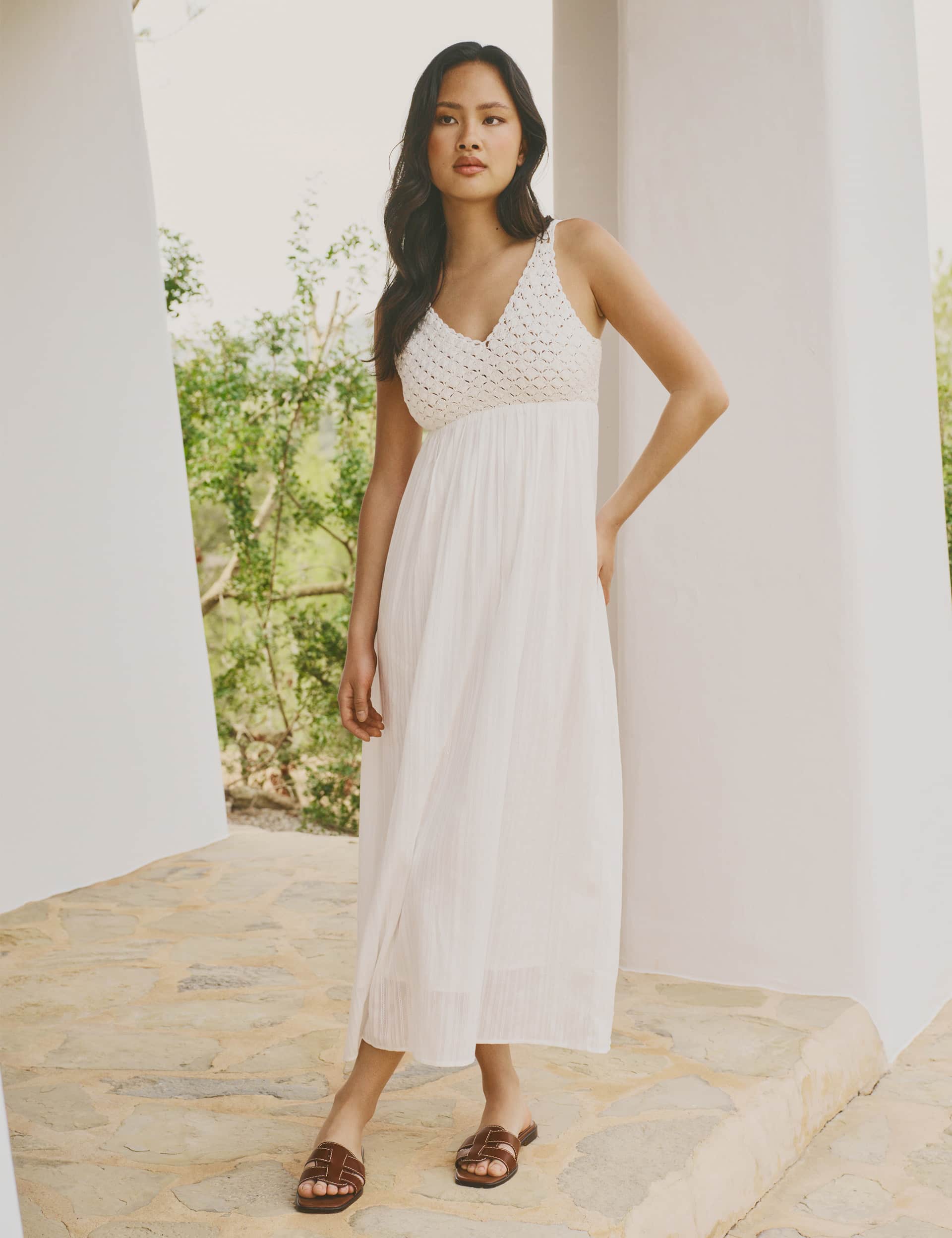 Nobody'S Child Women's Organic Cotton V-Neck Midi Smock Dress