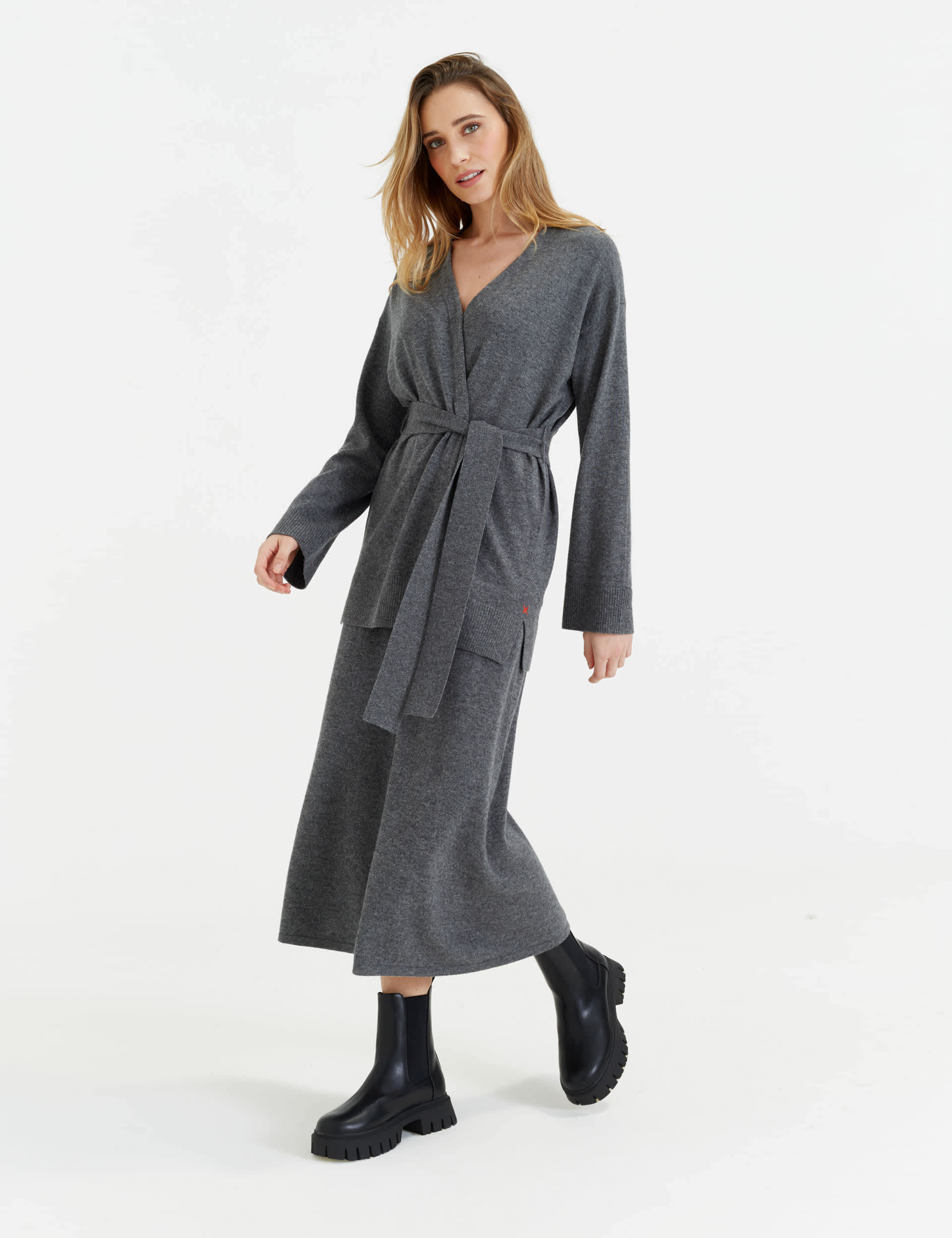 Chinti & Parker Women's Wool Rich Wrap Belted Longline Cardigan - M - Dark Grey, Cream,Biscuit,Black