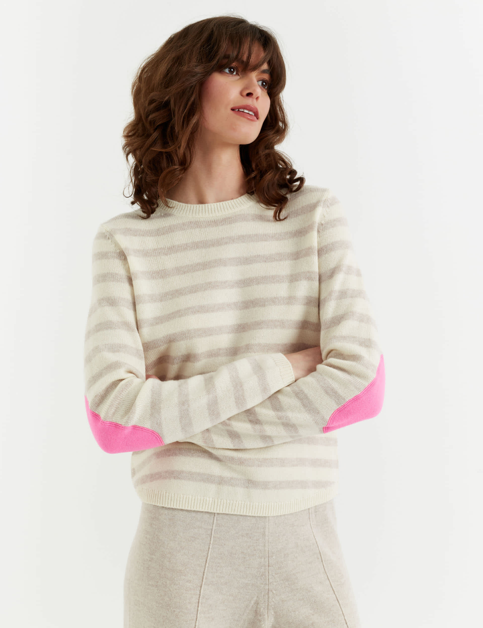 Chinti & Parker Women's Striped Crew Neck Jumper with Cashmere