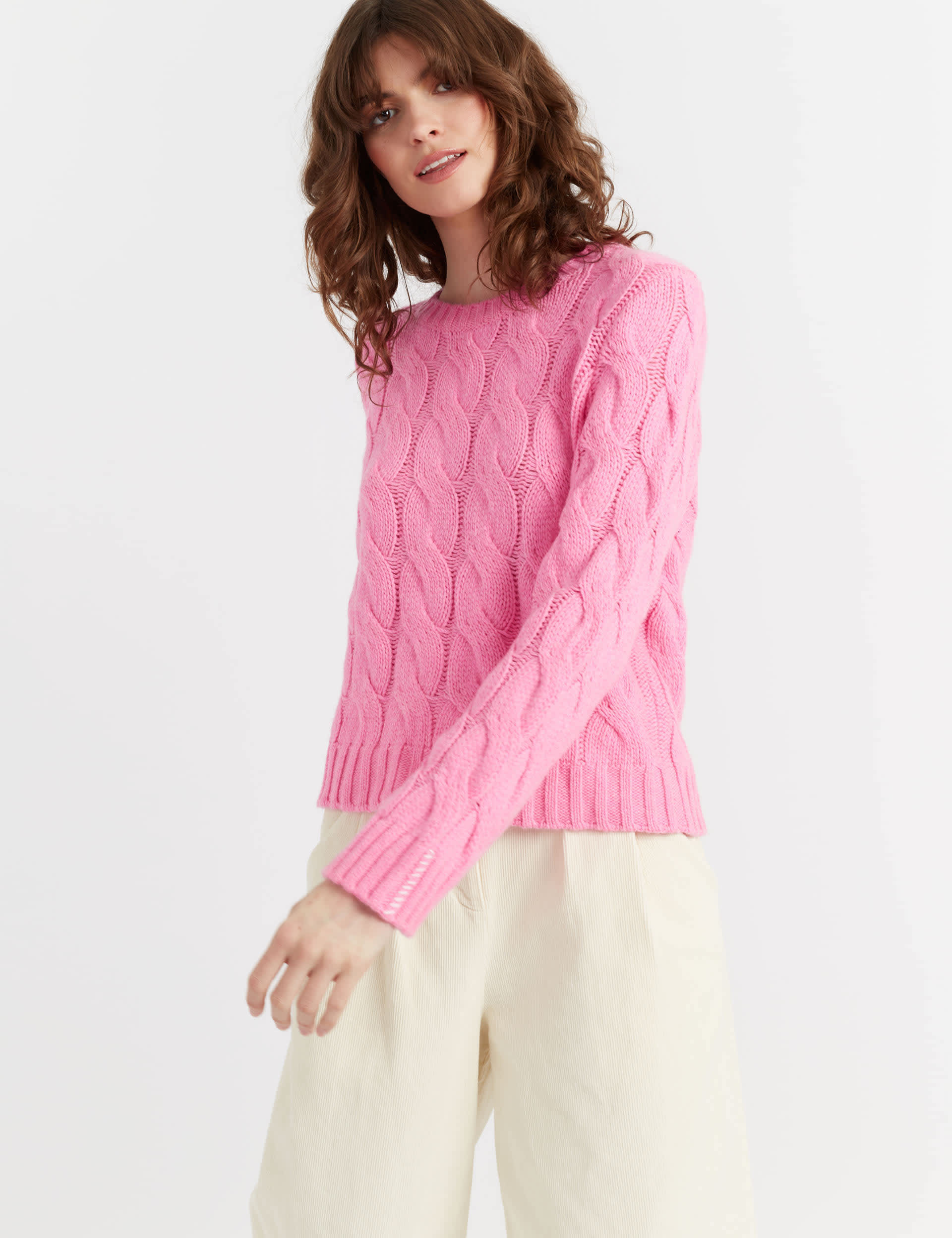 Chinti & Parker Women's Wool Rich Cable Knit Jumper with Cashmere - Pink, Pink