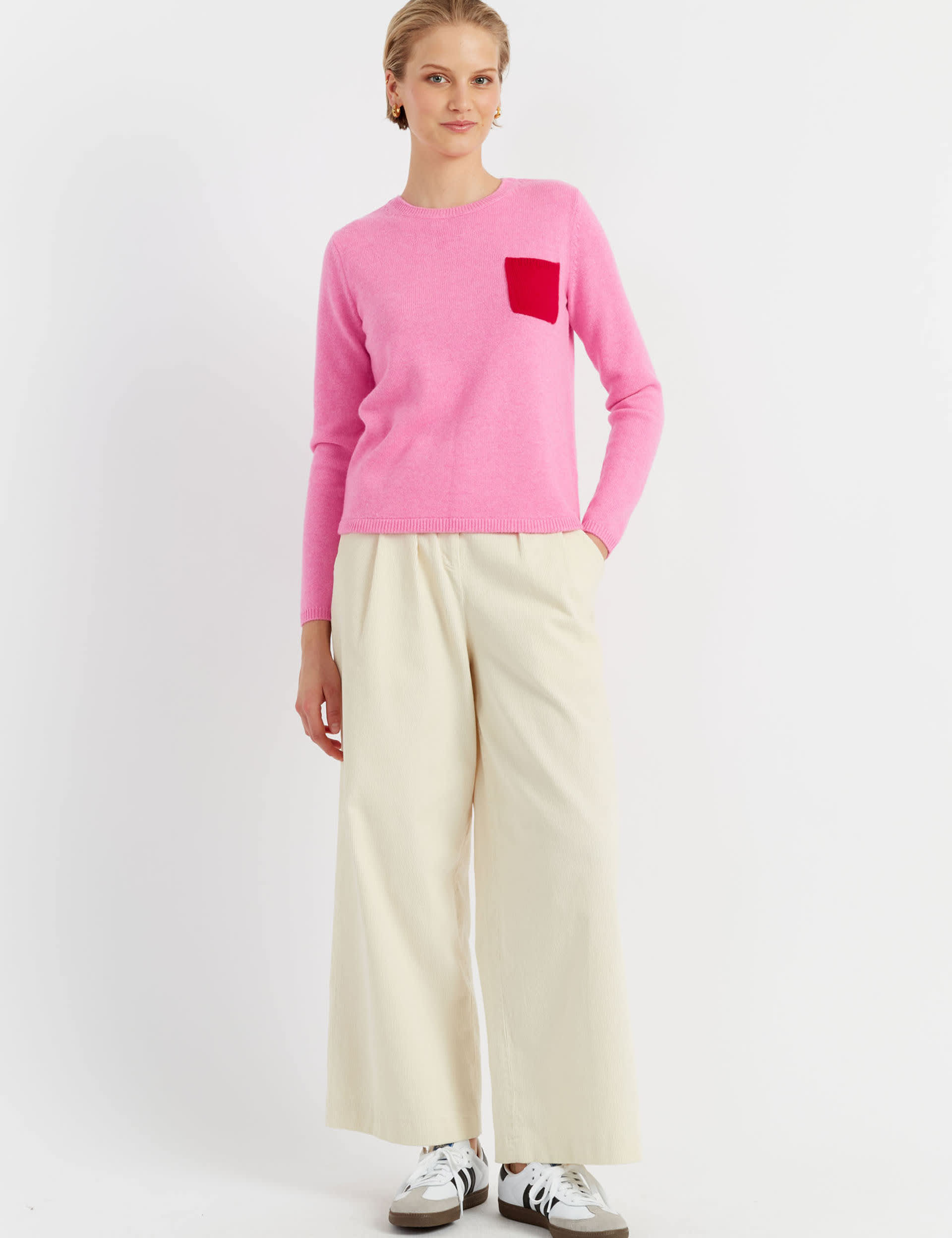 Chinti & Parker Women's Merino Wool with Cashmere Pocket Detail Jumper - Pink Mix, Pink Mix,Oatmeal 