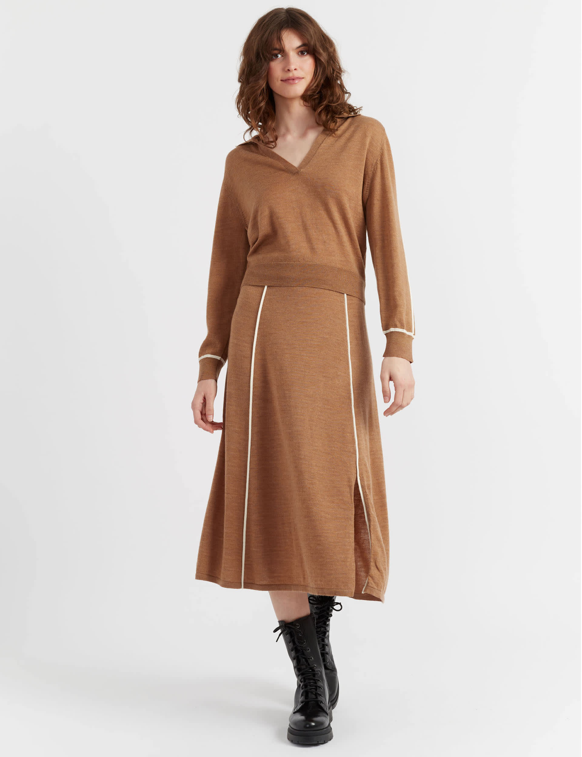 Chinti & Parker Women's Midi A-Line Skirt with Cashmere - Camel, Black,Camel