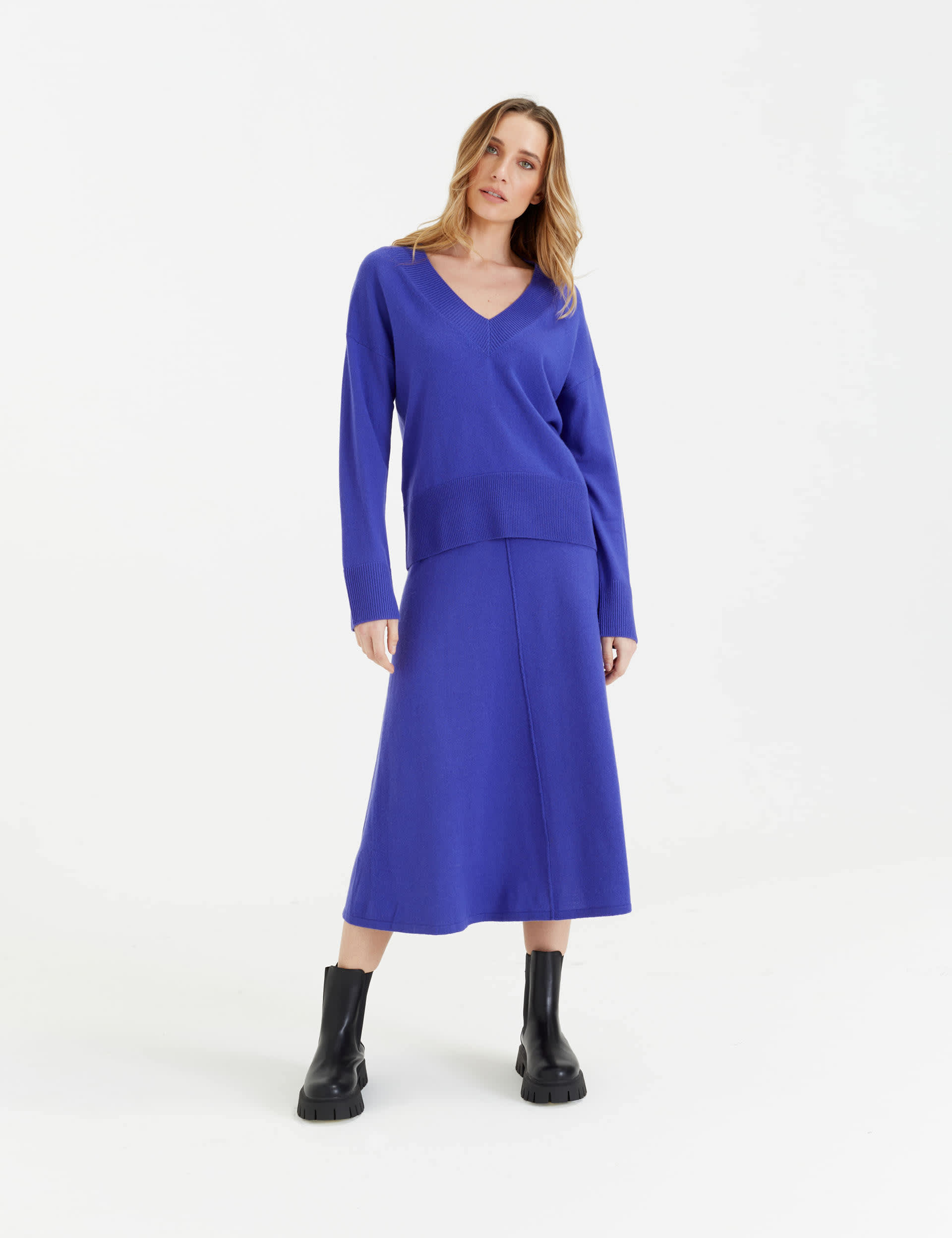 Chinti & Parker Women's Midi A-Line Skirt with Cashmere - Blueberry, Blueberry