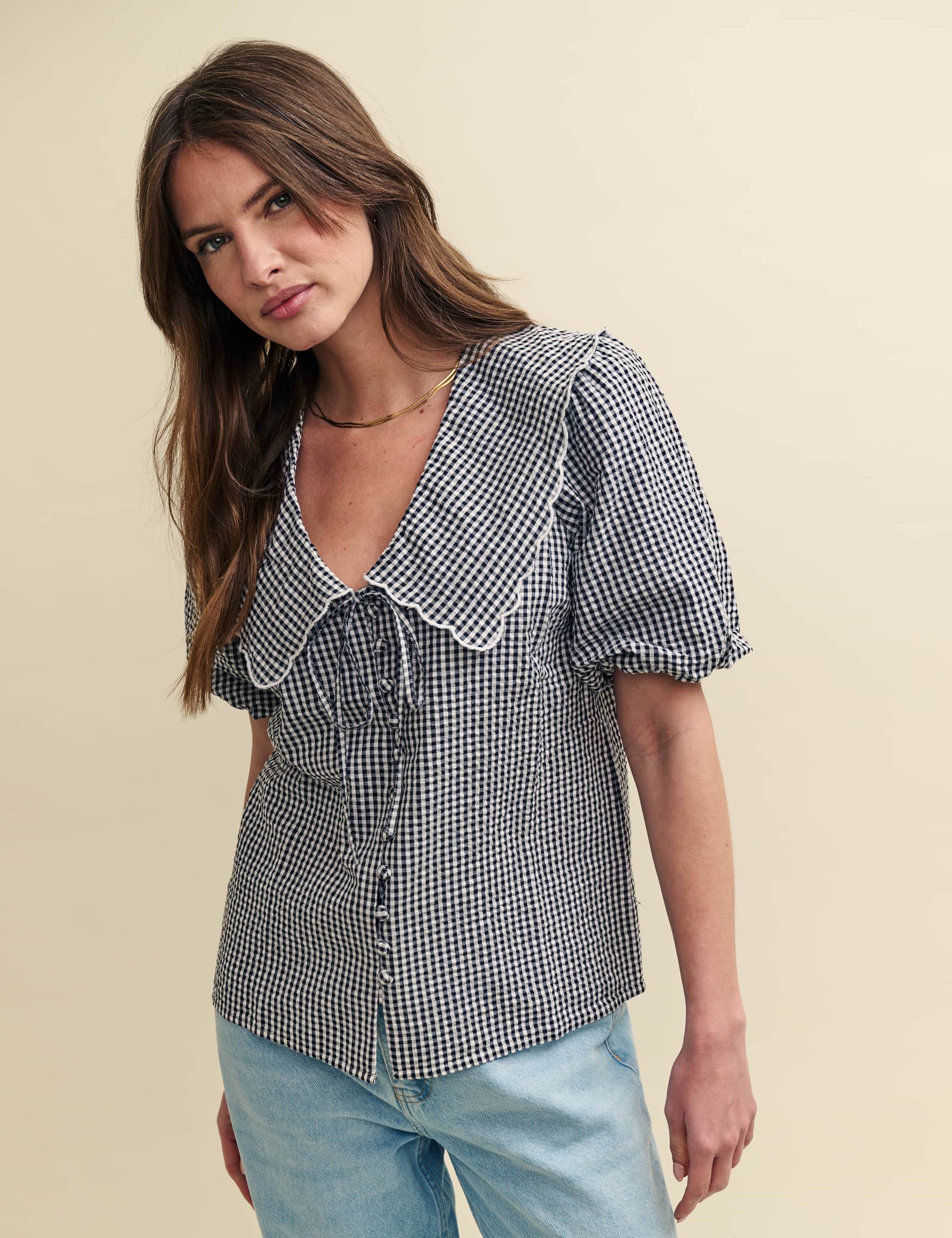 Nobody'S Child Women's Pure Cotton Checked Relaxed Blouse