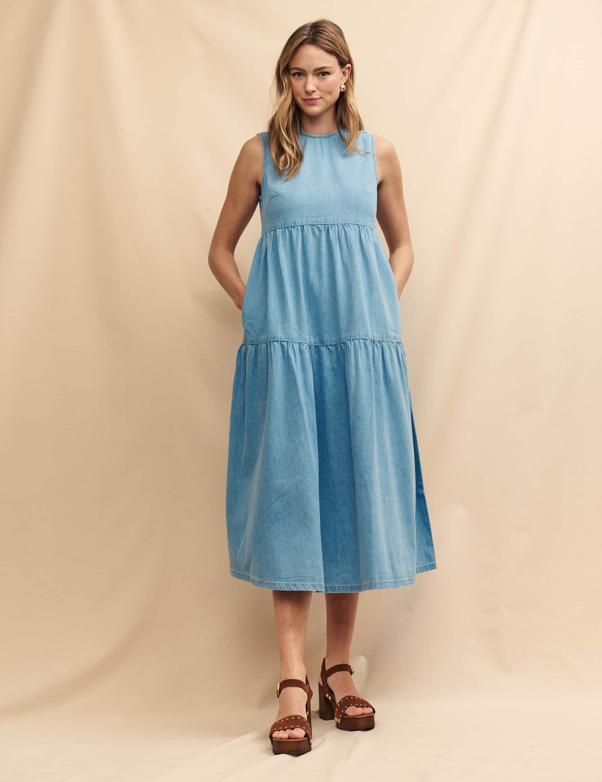 Nobody'S Child Women's Denim Midi Tiered Dress - 12, Denim