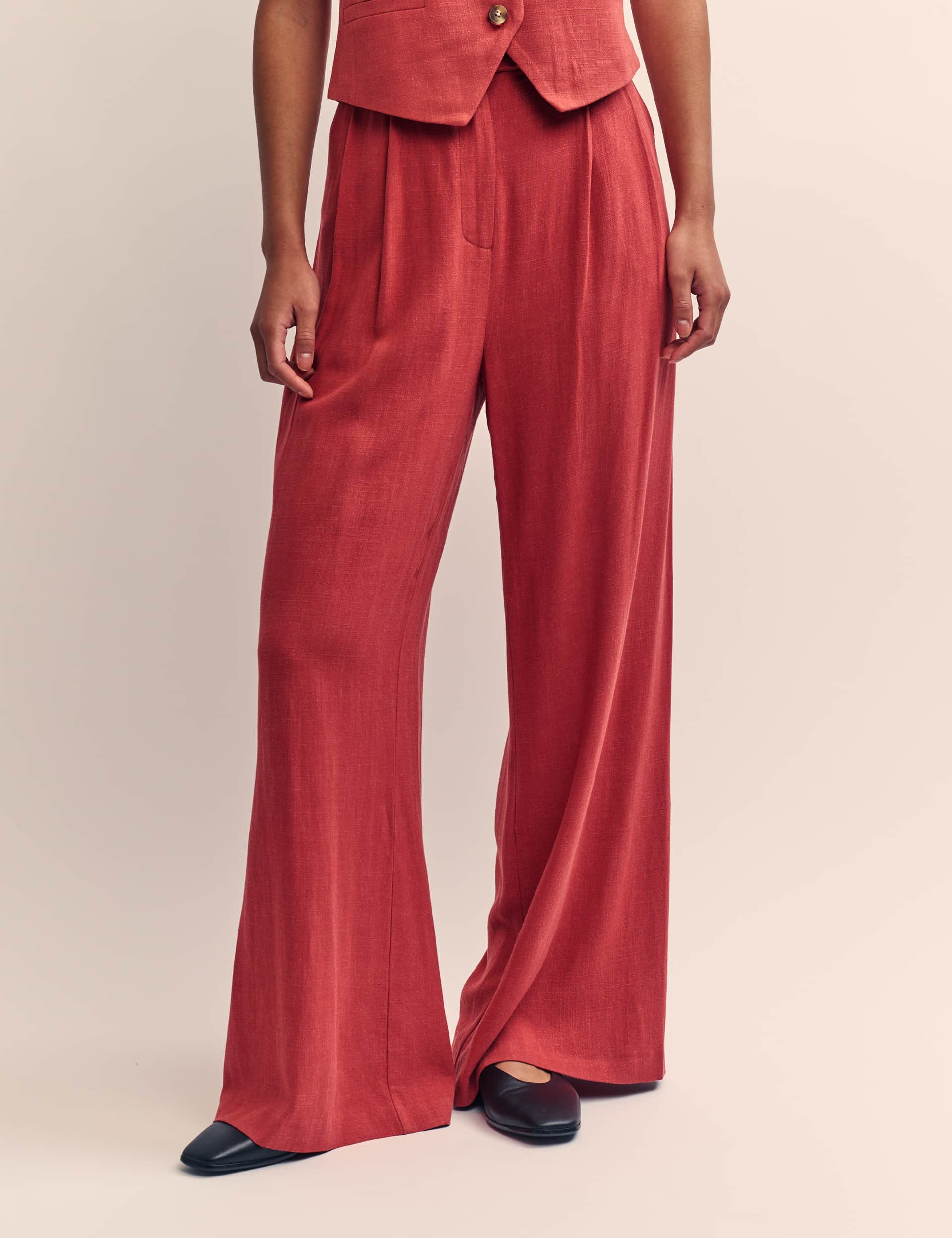 Nobody'S Child Women's Relaxed Wide Leg Trousers With Linen - 10 - Red, Red