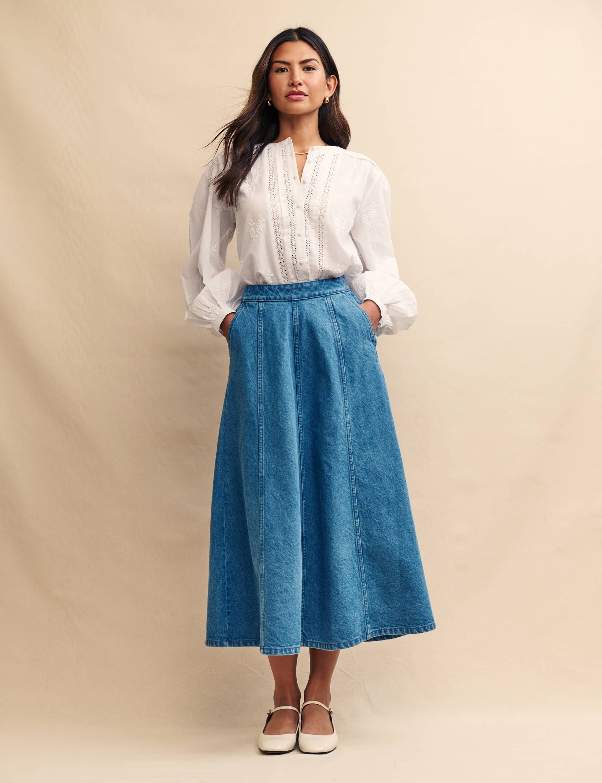 Nobody'S Child Women's Pure Cotton Maxi Skirt - 8 - Denim, Denim