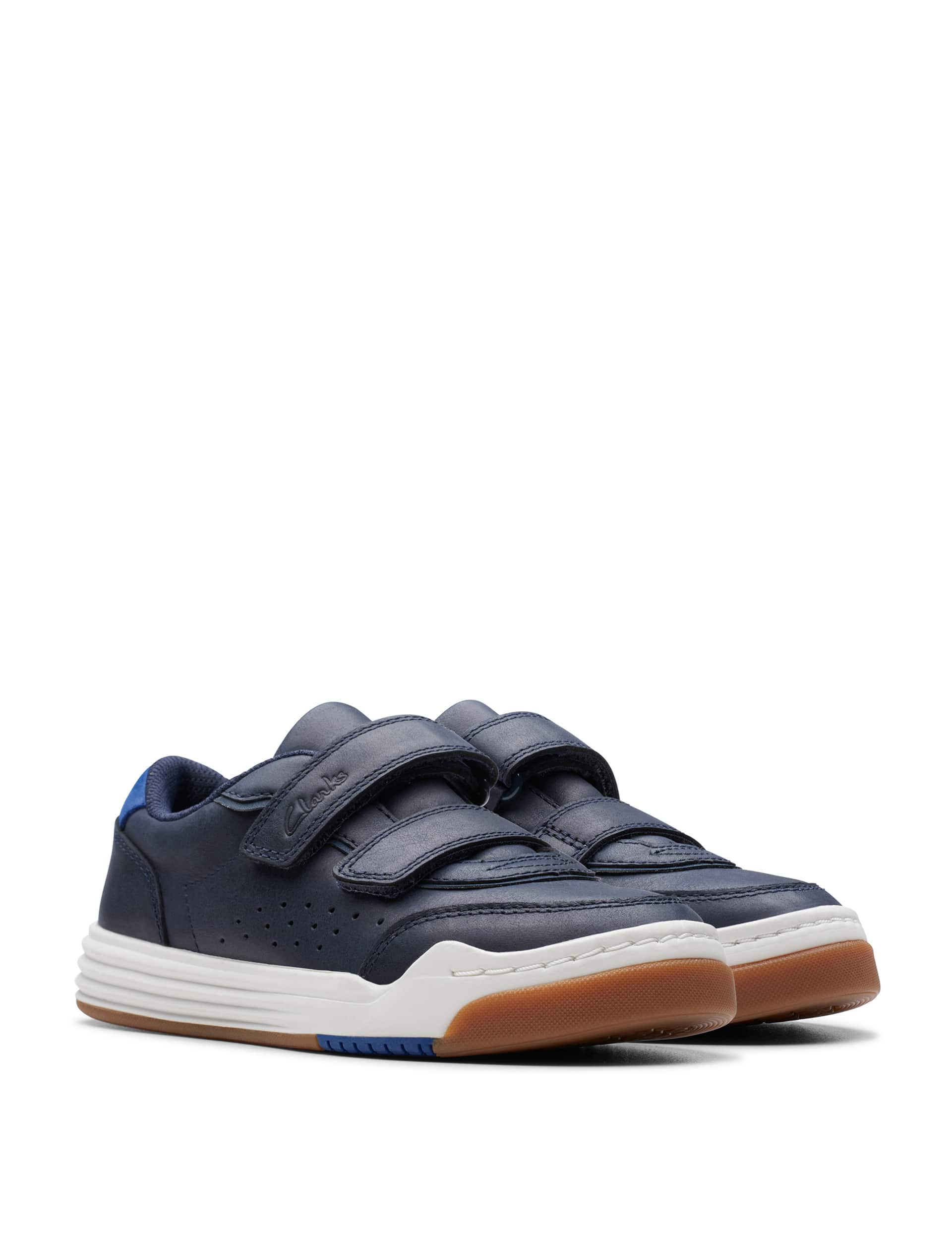 Clarks Kids Leather Riptape Trainers (7 Small - 12 1/2 Small) - 8.5 SF - Navy, Navy