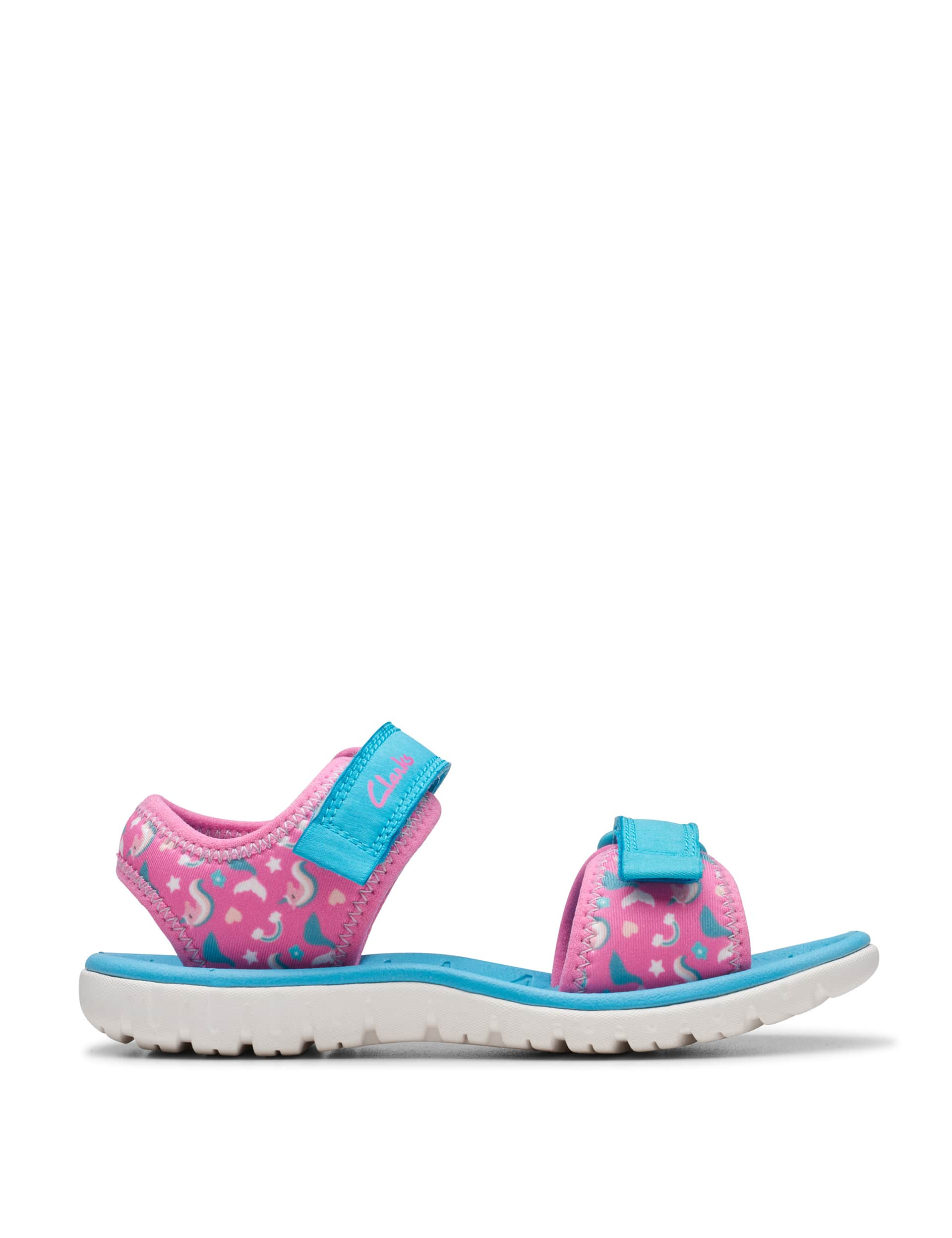 Clarks Kids Patterned Riptape Sandals (7 Small - 12.5 Small) - 10 SF - Hot Pink, Hot Pink