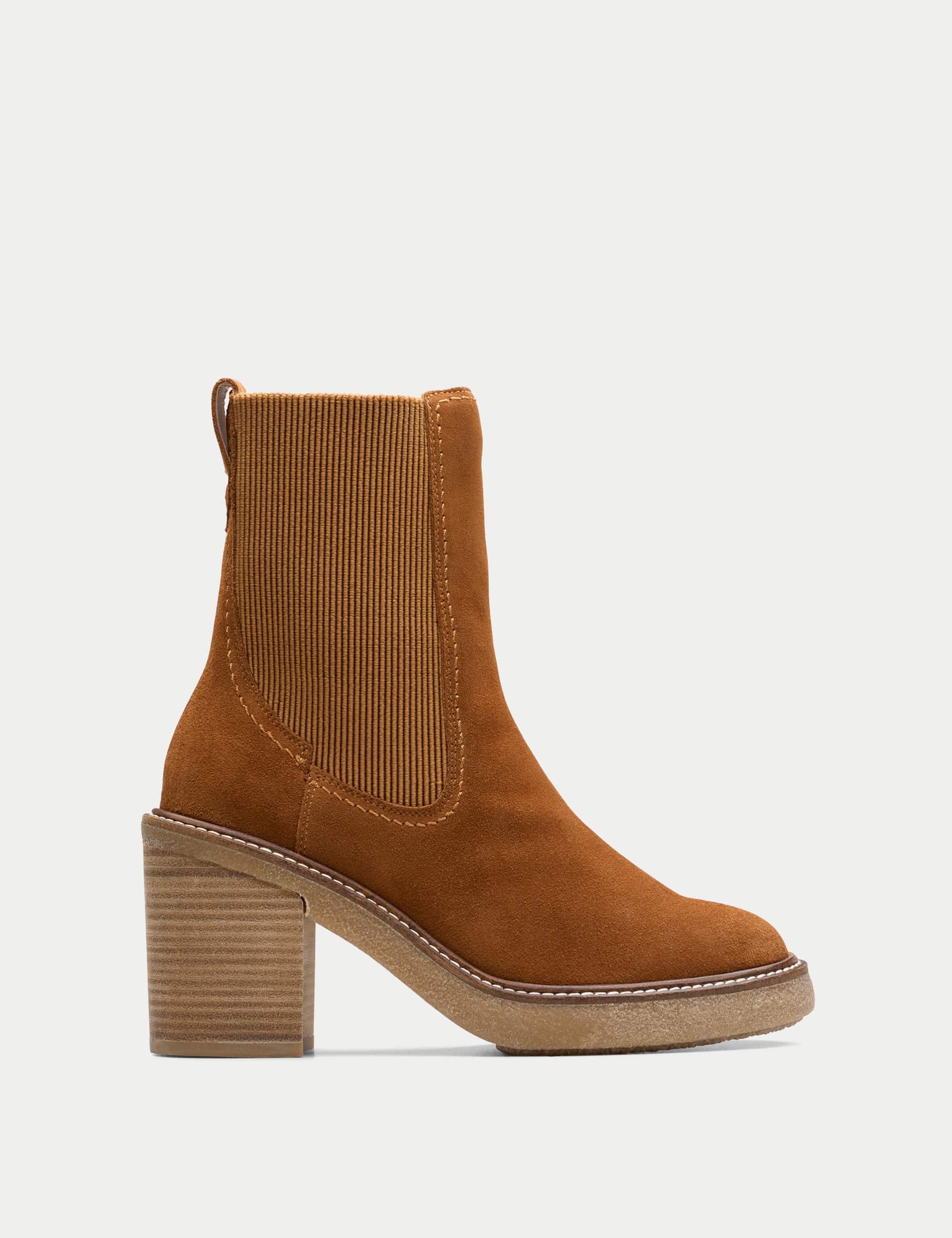 Clarks Women's Suede Chelsea Block Heel Boots