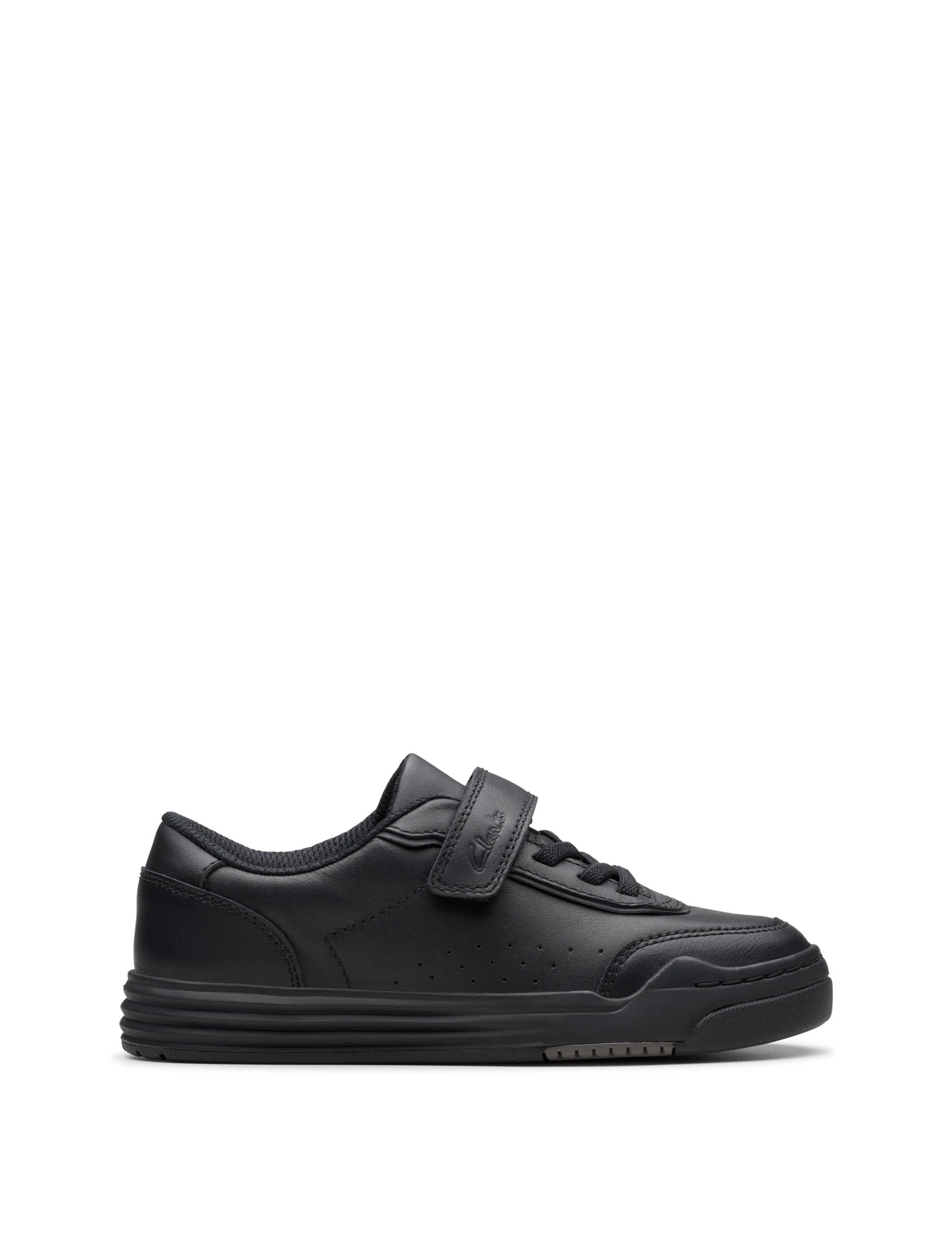 Clarks Kids Leather Riptape Trainers (7 Small - 12.5 Small) - 9.5 SF - Black, Black