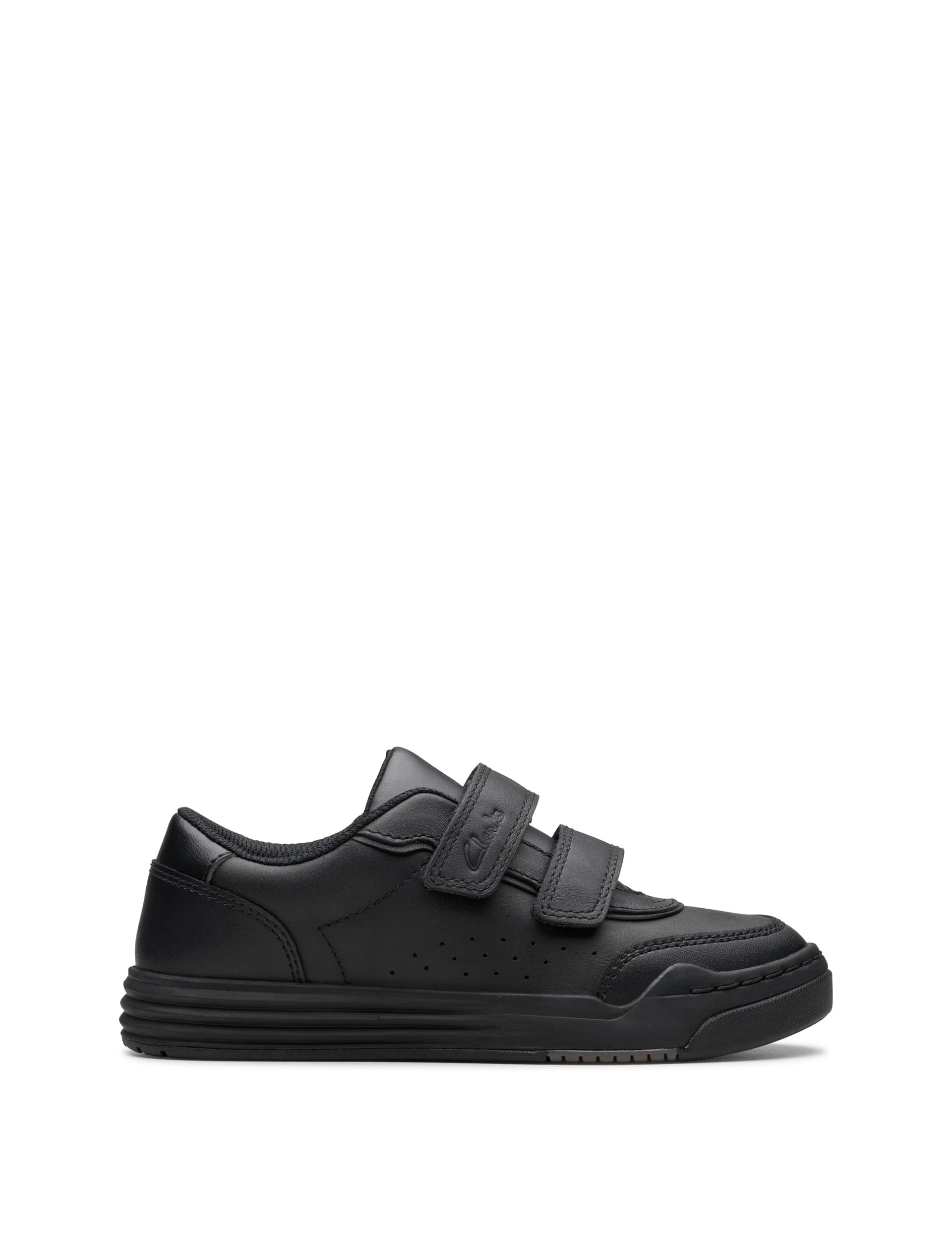 Clarks Kids Leather Riptape Trainers (7 Small - 12.5 Small) - 9.5 SF - Black, Black