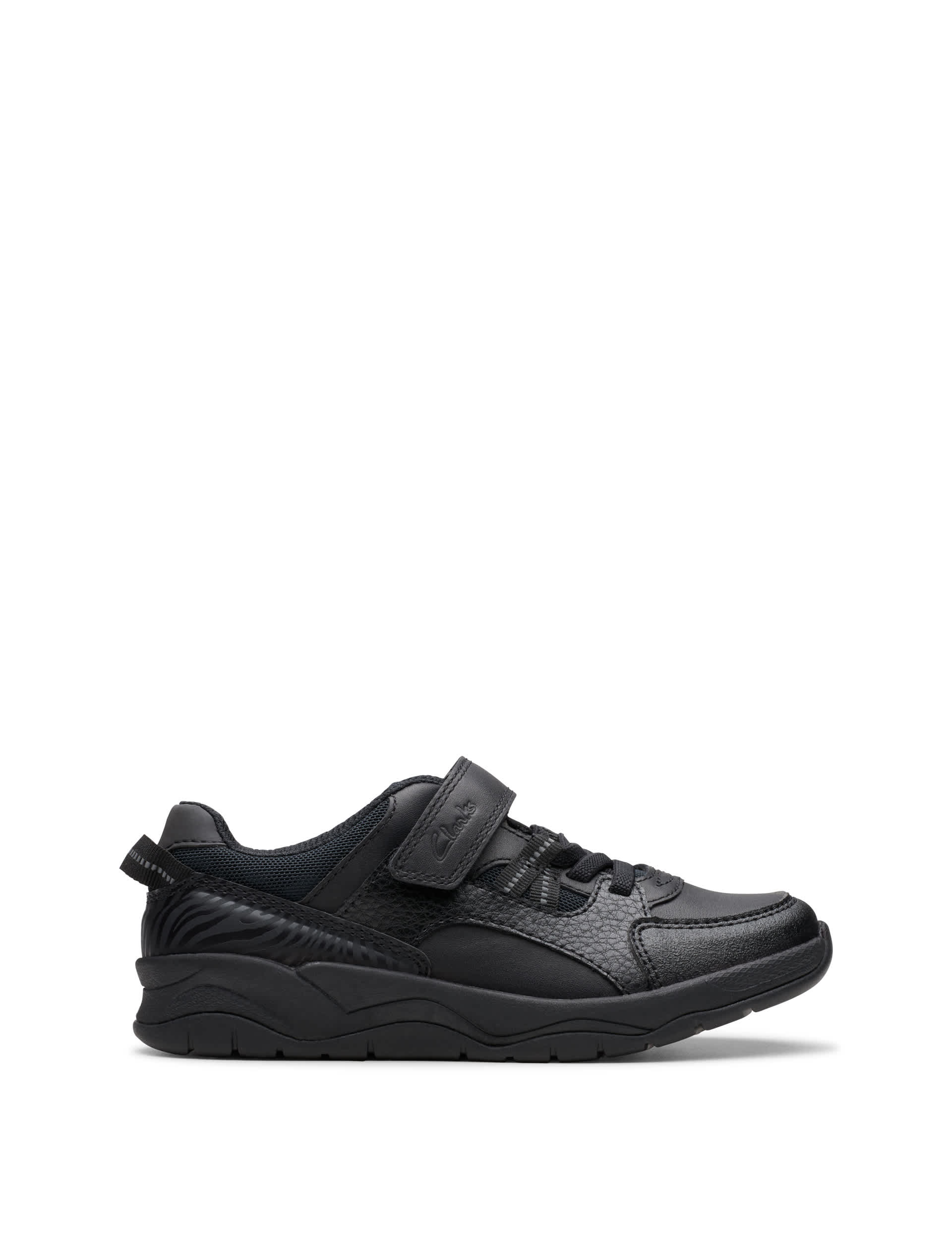 Clarks Kids Leather Riptape Trainers (7 Small - 4 Large) - 3.5 LG - Black, Black