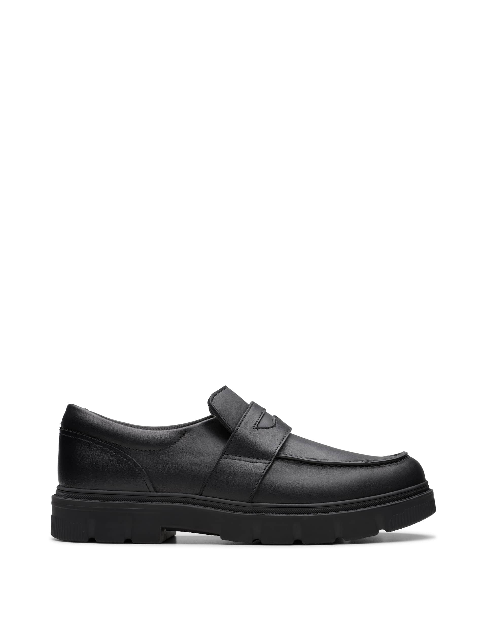 Clarks Kids Leather Loafers (3 Large - 10 Large) - 6 LH - Black, Black