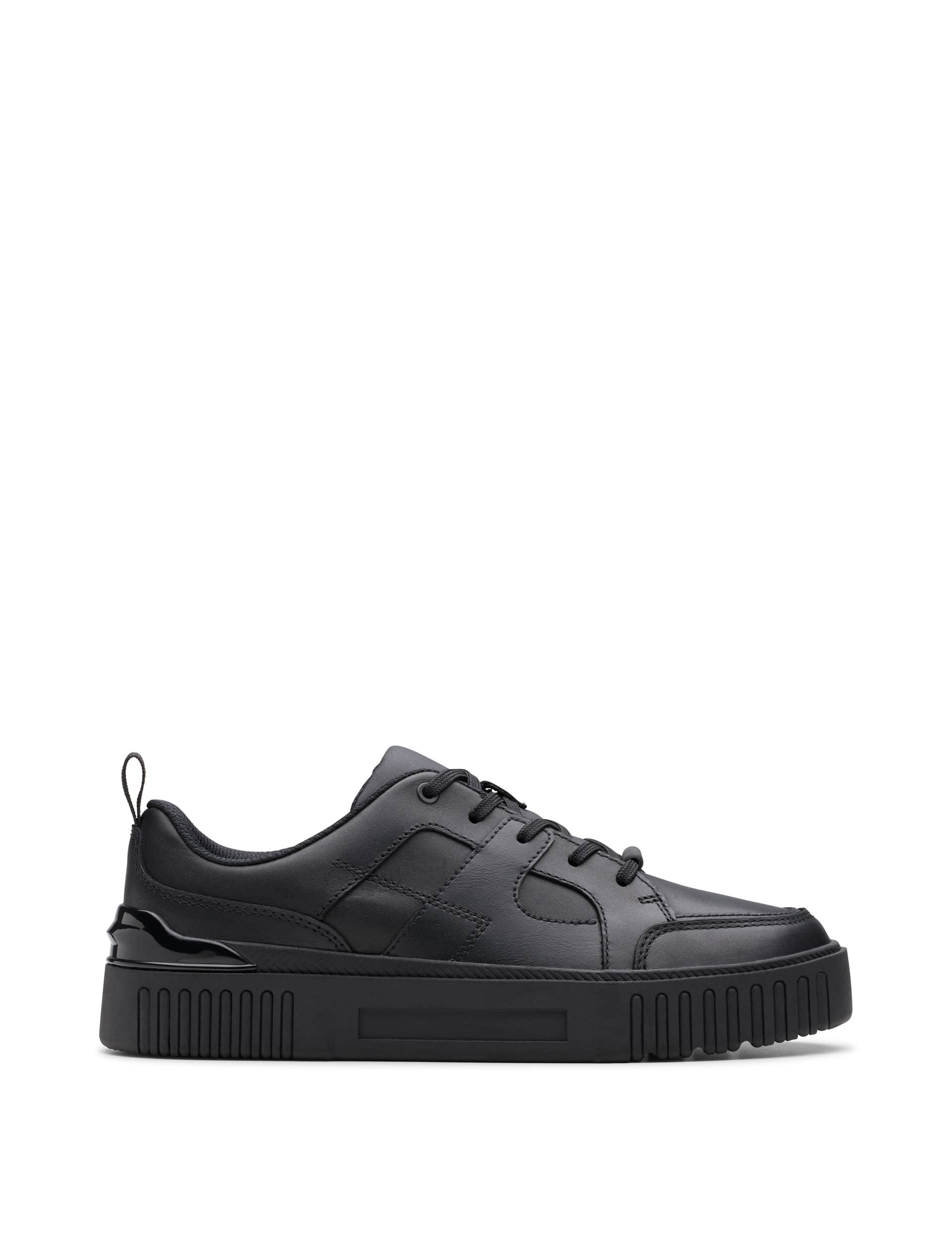 Clarks Kids Leather Trainers (3 Large - 8 Large) - 6.5 LF - Black, Black