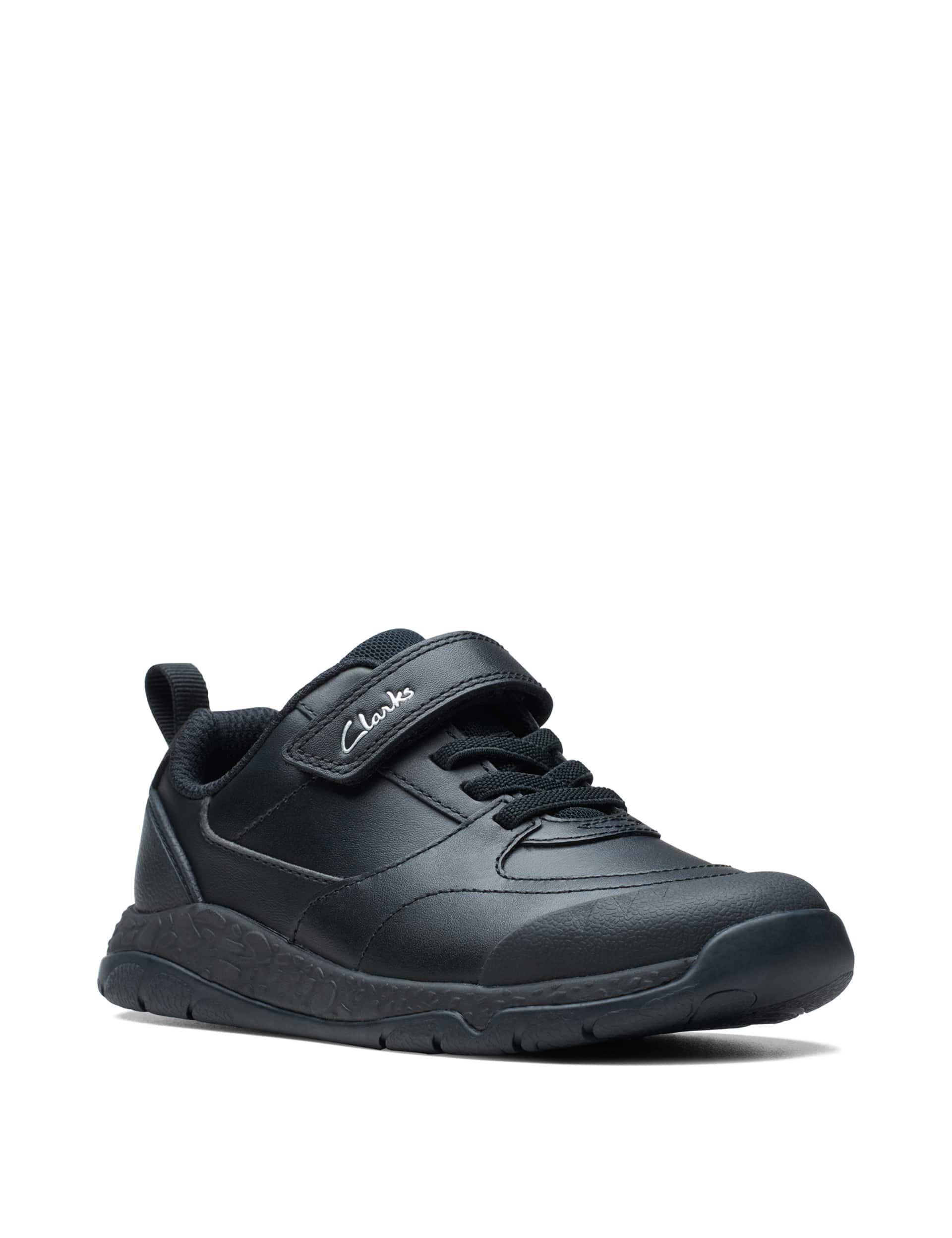 Clarks Kids Leather Riptape Trainers (7 Small - 2.5 Large) - 9 SG - Black, Black