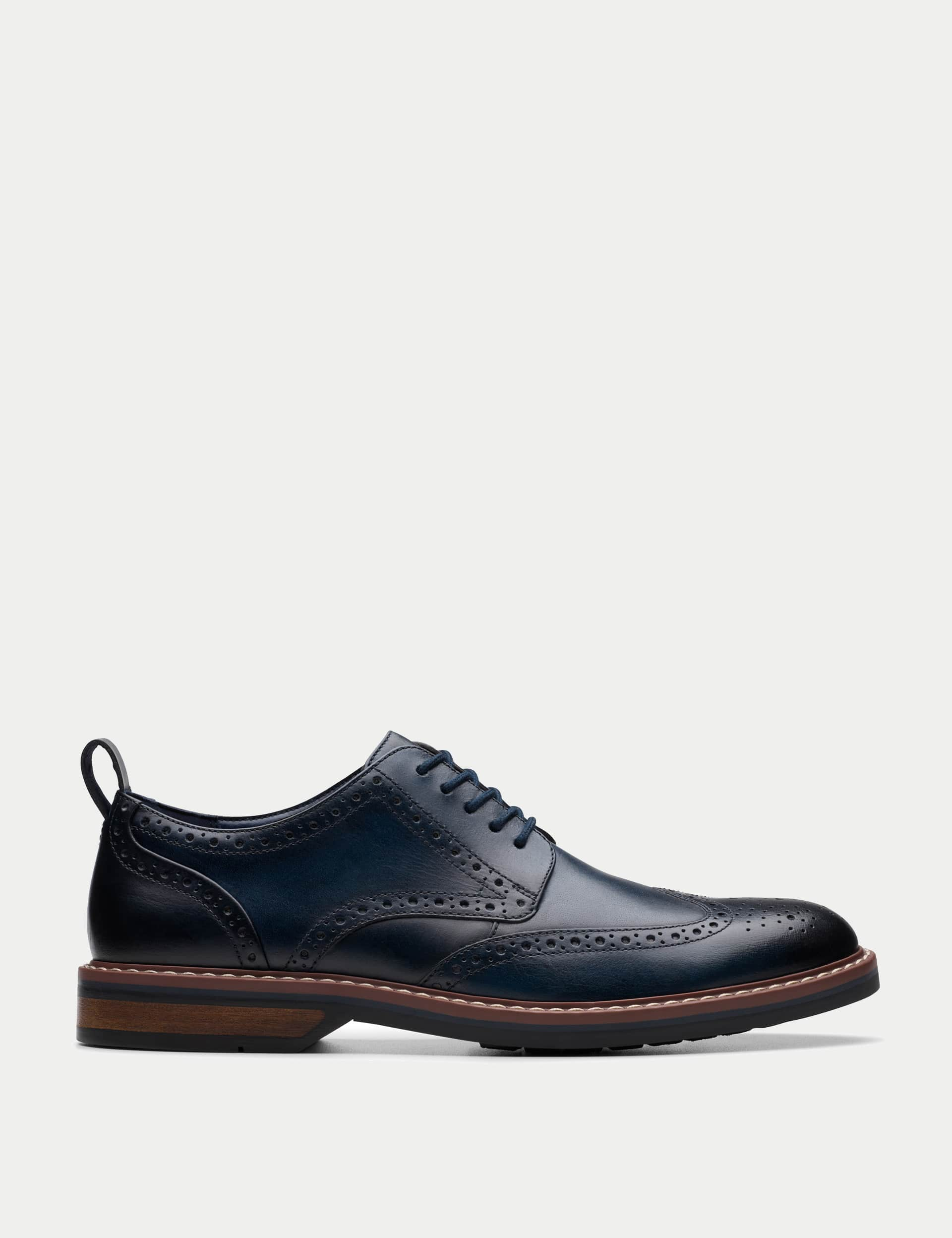 Clarks Men's Leather Brogues - 8 - Navy, Navy