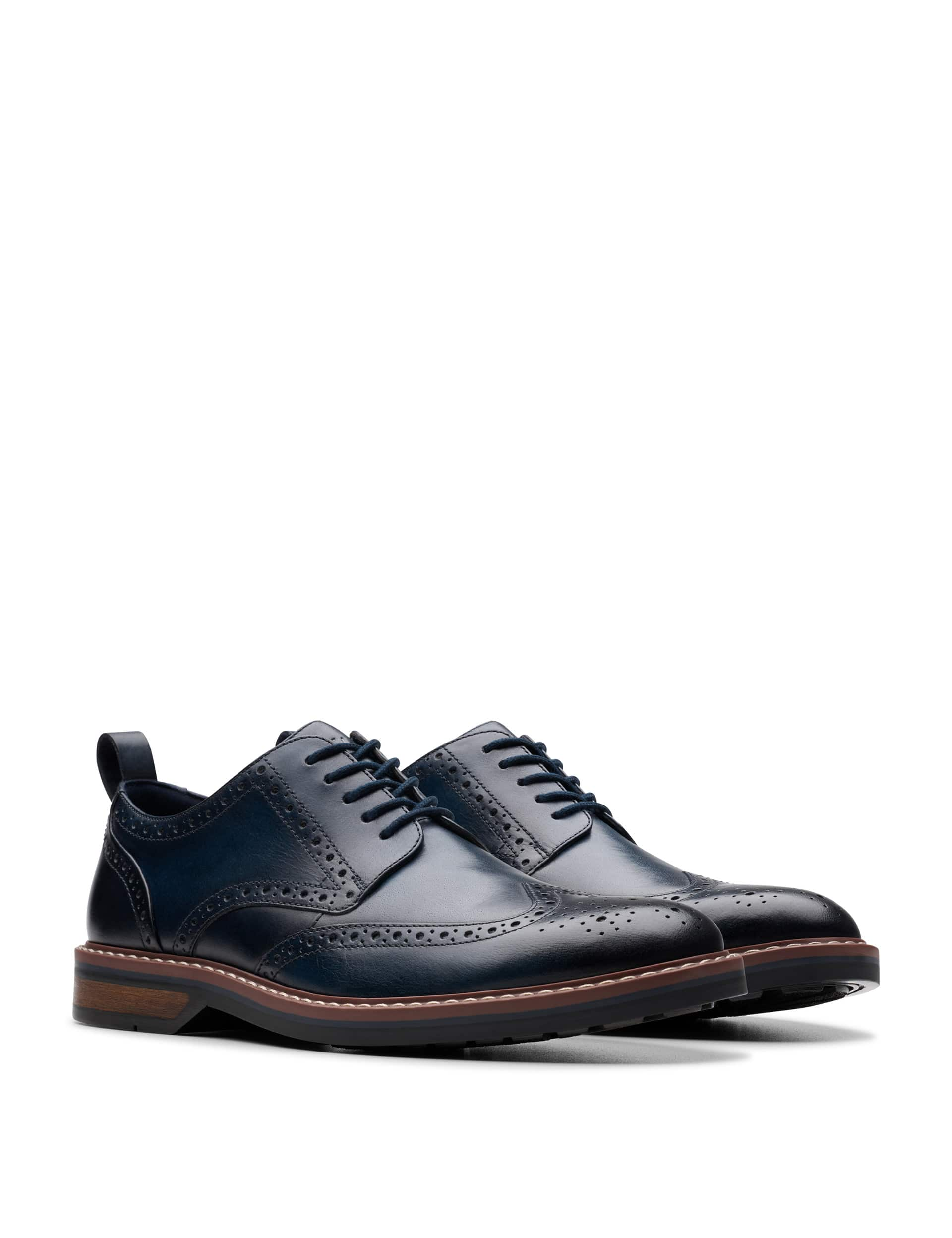 Clarks Men's Leather Brogues - 8 - Navy, Navy