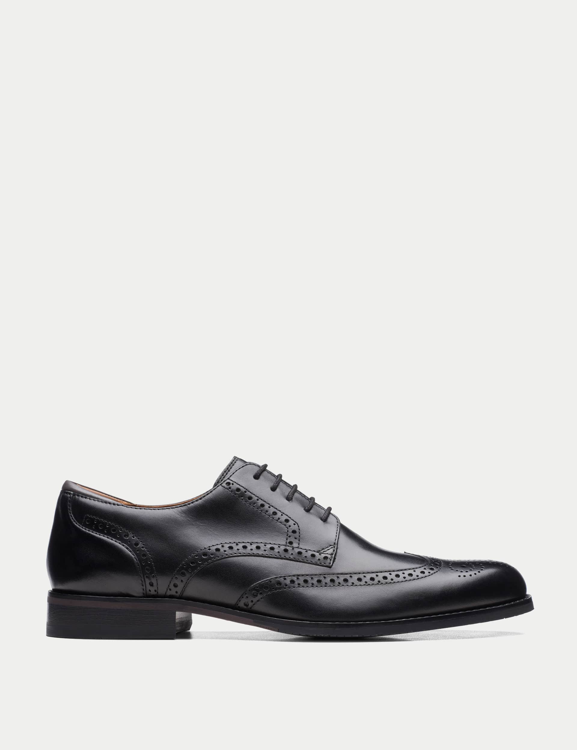 Clarks Men's Wide Fit Leather Brogues - 8 - Black, Black