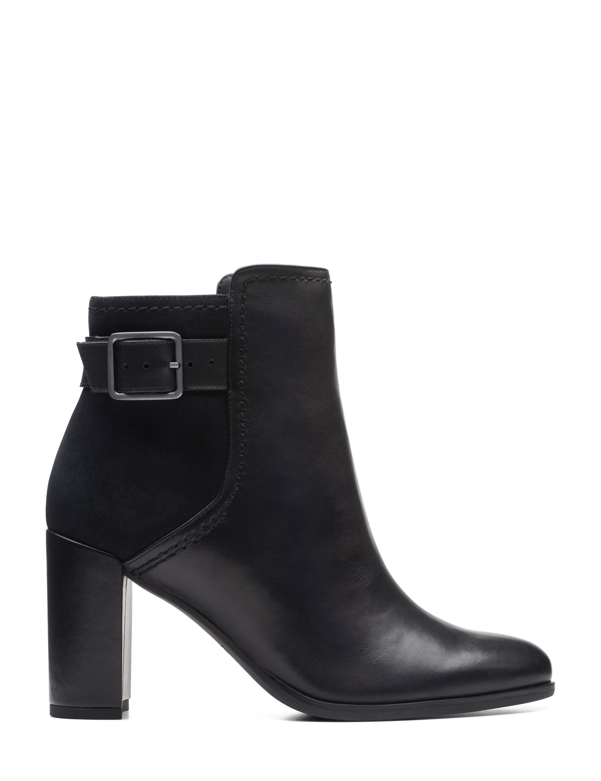 Clarks Women's Leather Buckle Block Heel Ankle Boots