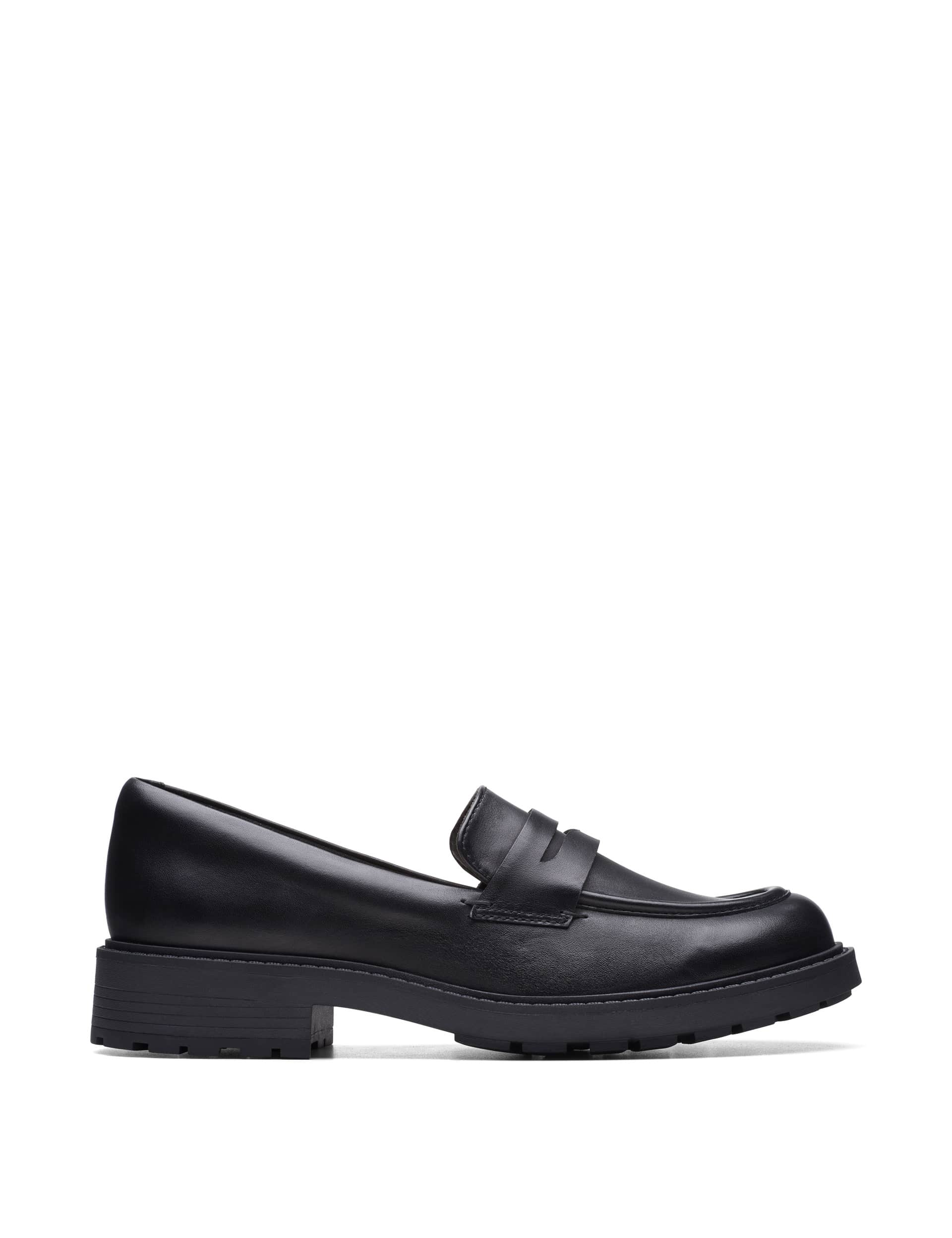 Clarks Women's Leather Chunky Block Heel Loafers - 5 - Black, Black