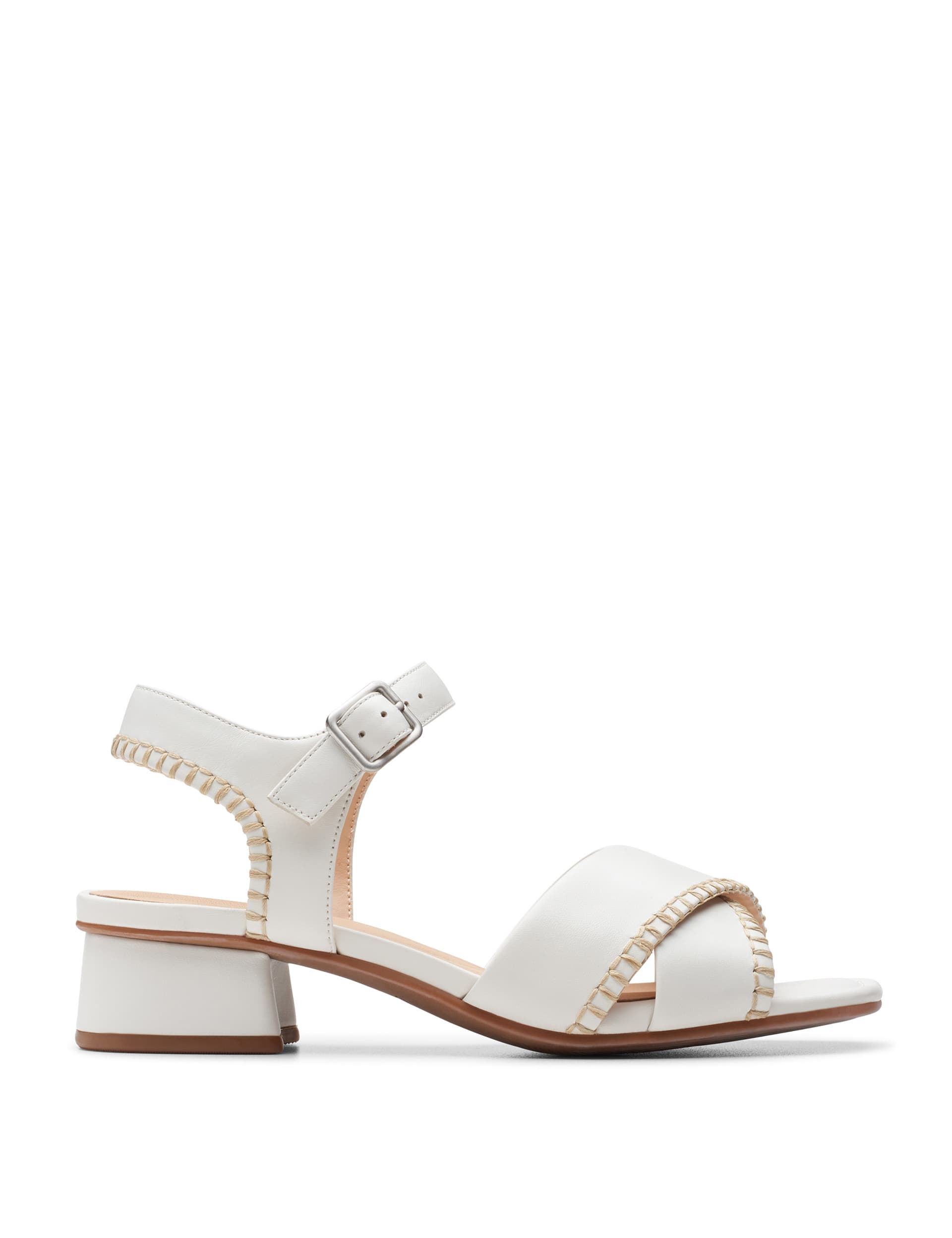 Clarks Women's Leather Buckle Block Heel Sandals - 6 - White, White