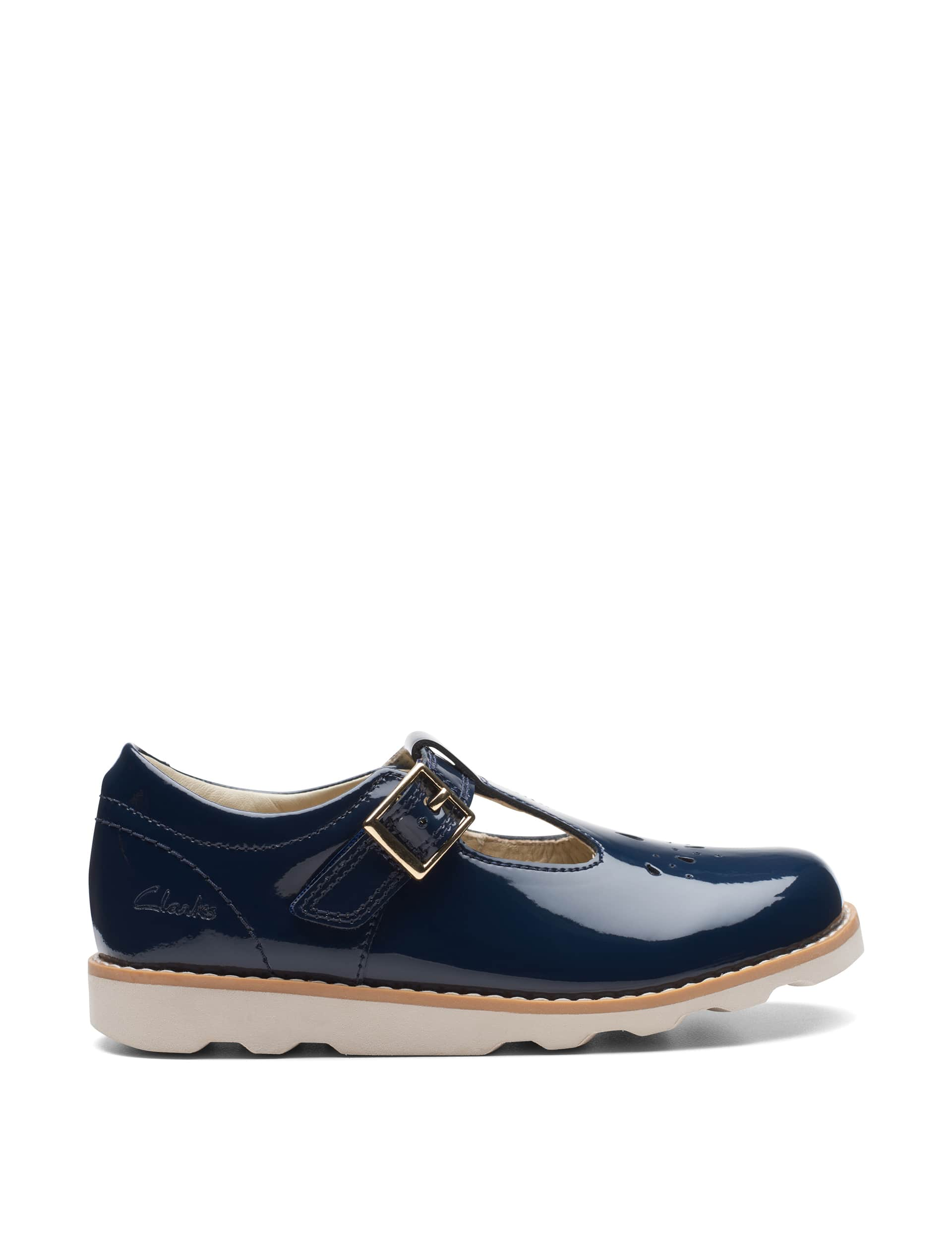 Clarks Kids Patent Leather Riptape T-Bar Shoes (7 Small - 2 Large) - 11 SG - Navy, Navy