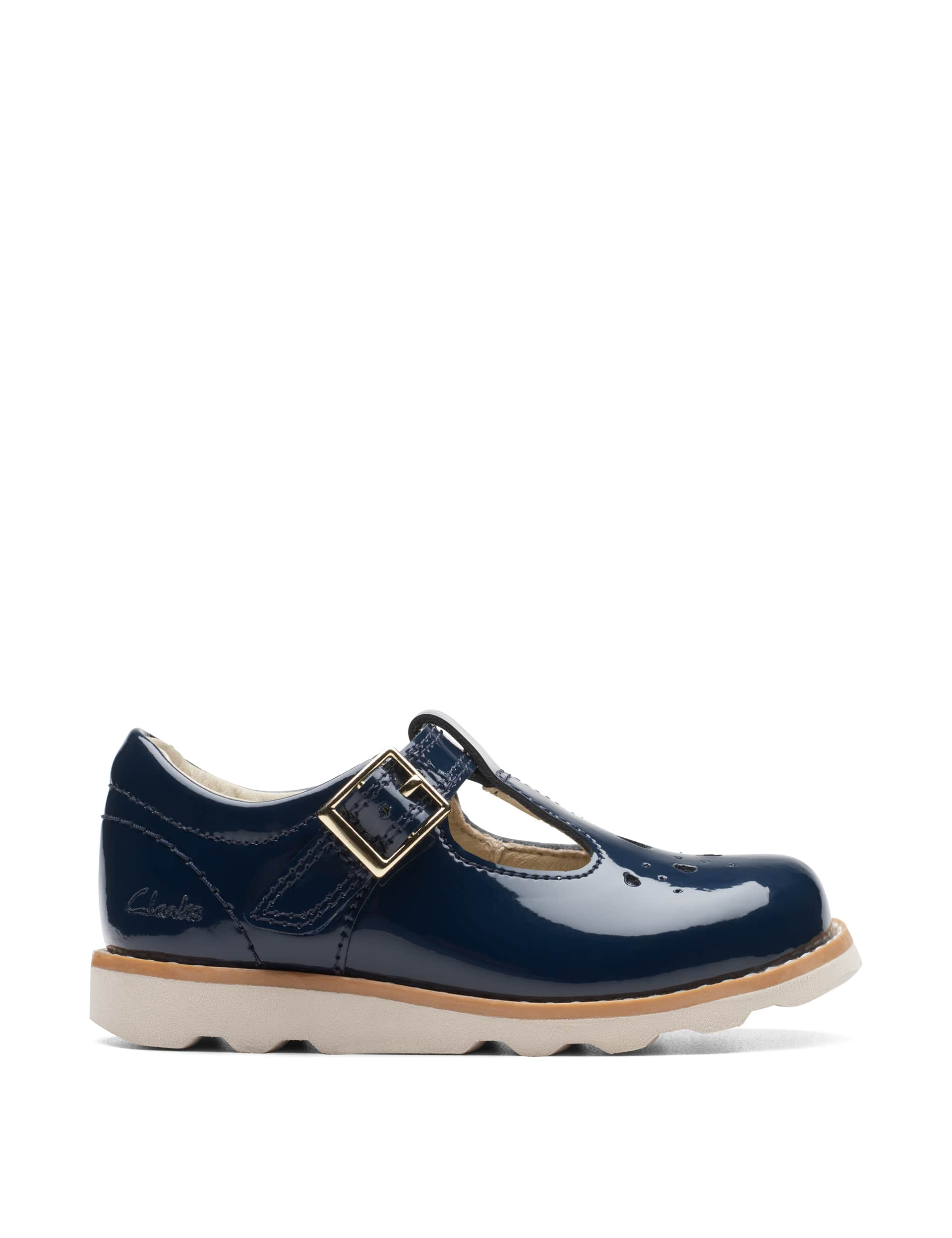 Clarks Kids Patent Leather Riptape T-Bar Shoes(4 Small - 6  Small) - 4SG - Navy, Navy