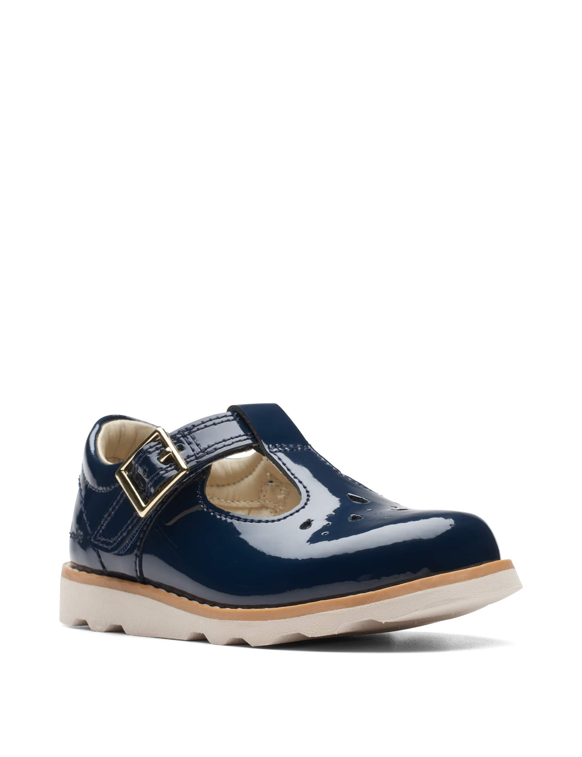 Clarks Kids Patent Leather Riptape T-Bar Shoes(4 Small - 6  Small) - 4SG - Navy, Navy