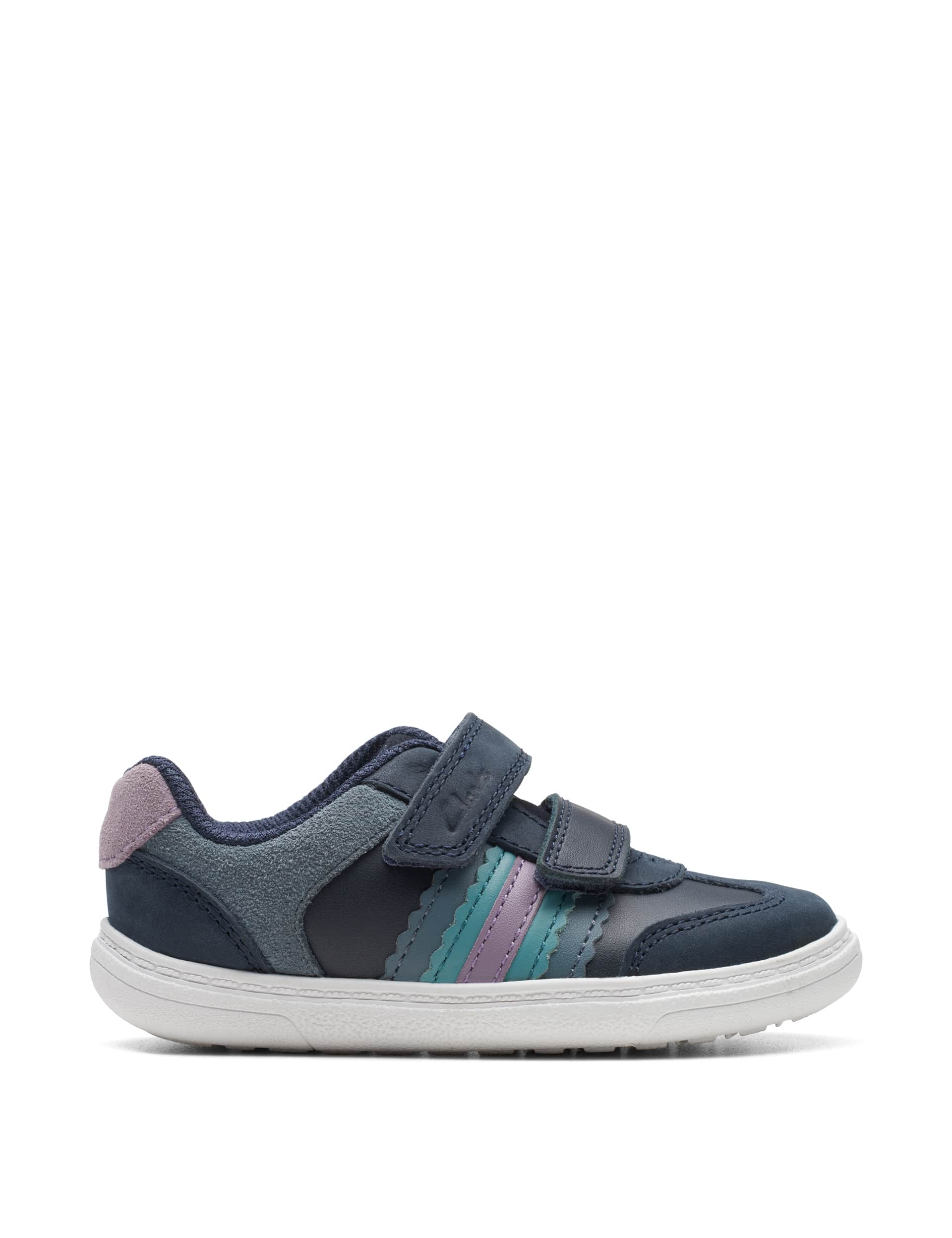 Clarks Kids Leather Colour Block Riptape Trainers (3 Small - 6  Small) - 4SG - Navy Mix, Navy Mix