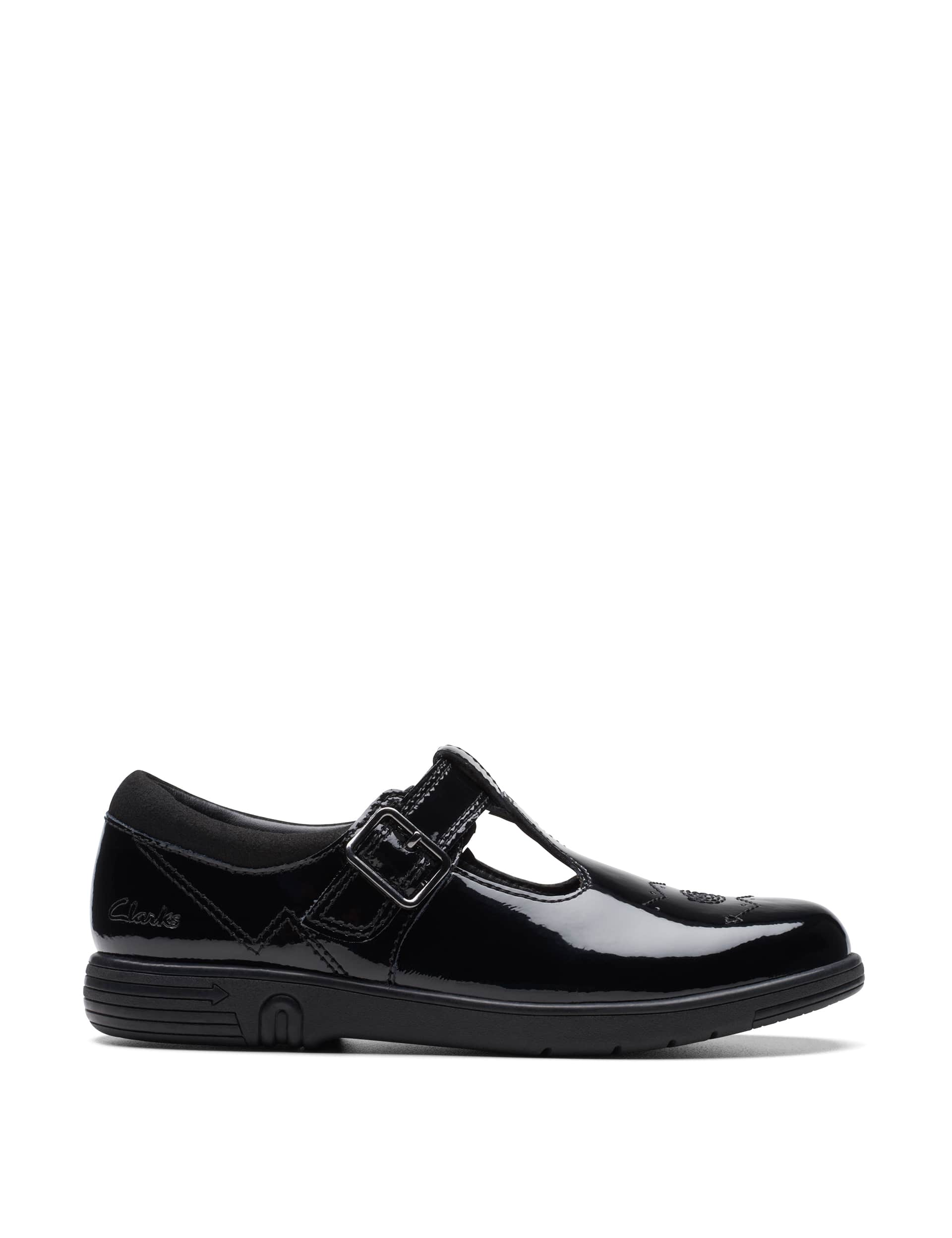 Clarks Kids Patent Leather Riptape T-Bar Shoes (8 Small - 4 Large) - 10.5SG - Black Patent, Black Pa