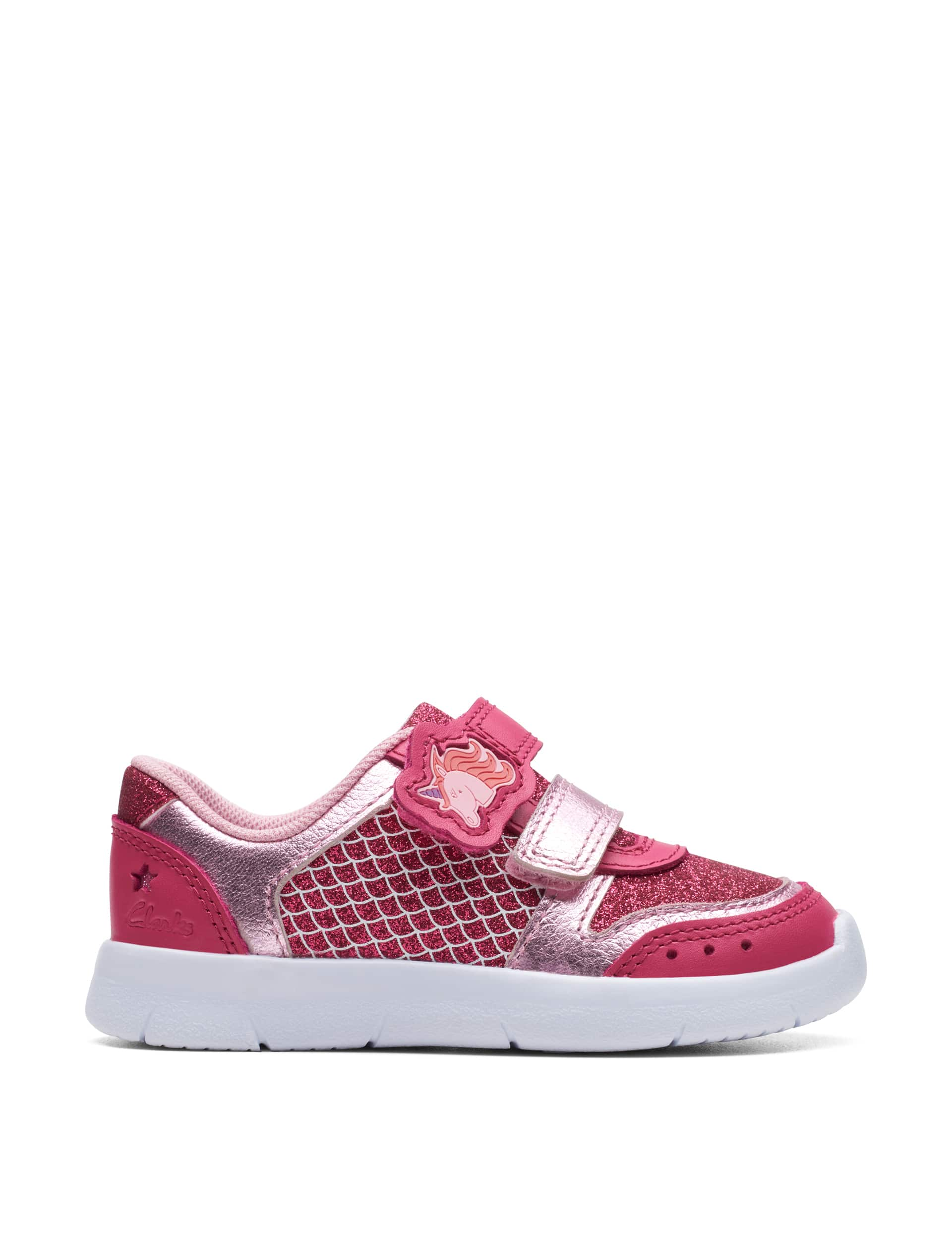 Clarks Kids Leather Glitter Riptape Trainers (3 Small - 6 Small) - 4SG - Pink Mix, Pink Mix