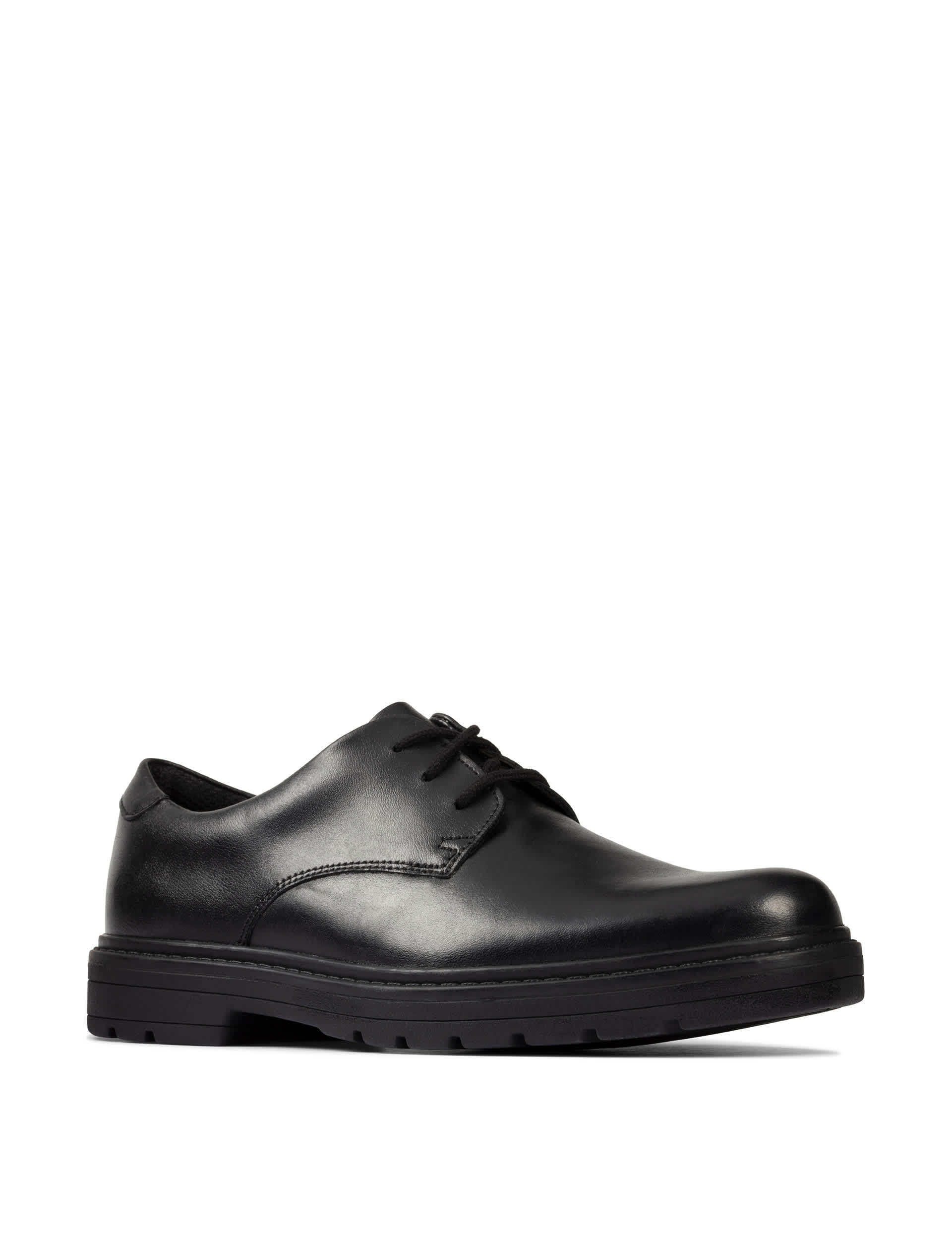 Clarks Kids Leather Derby Shoes (3 Small - 8 Small) - 3 LG - Black, Black