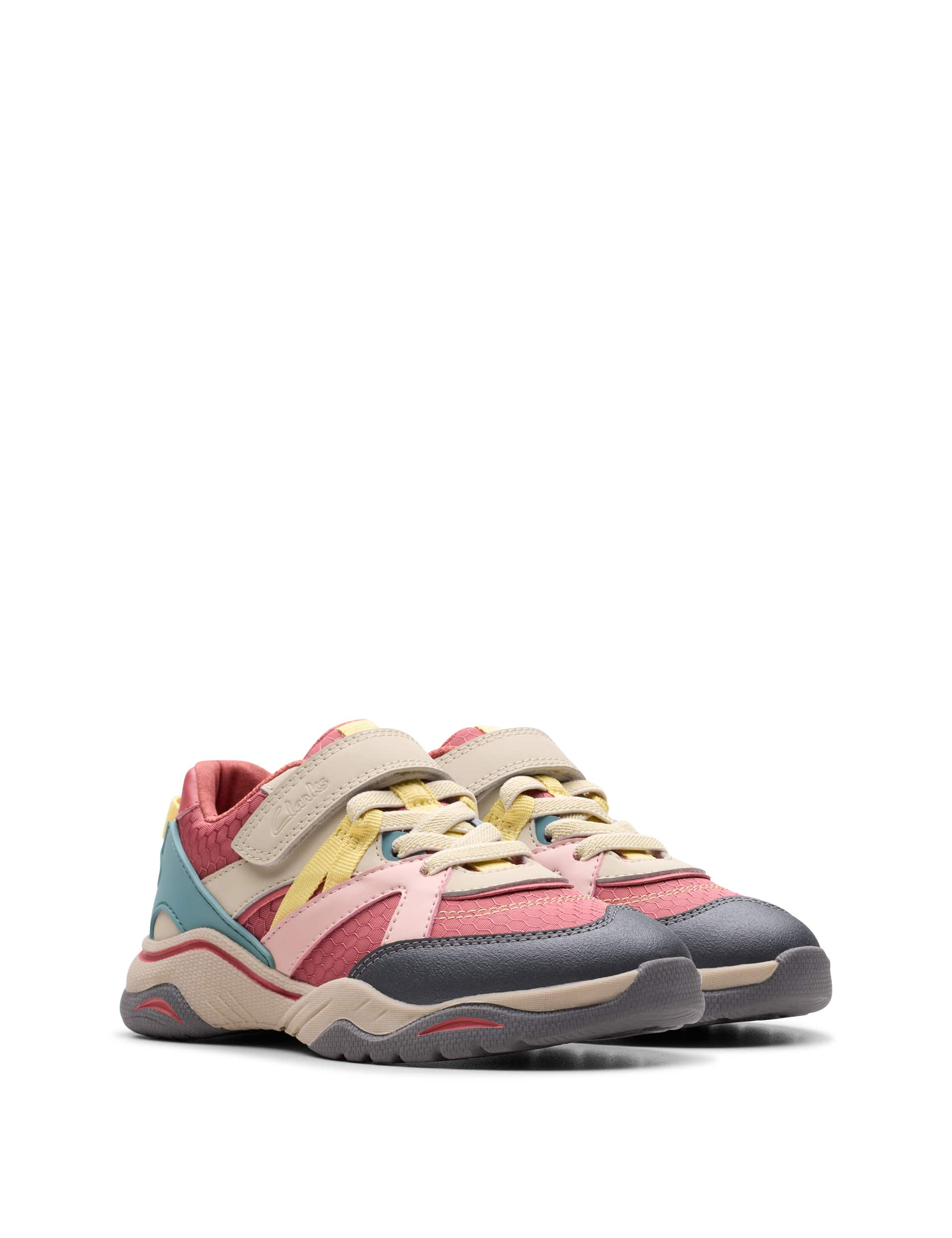 Clarks Kids Colour Block Riptape Trainers (7 Small - 9 Small) - 10.5SF - Pink Mix, Pink Mix