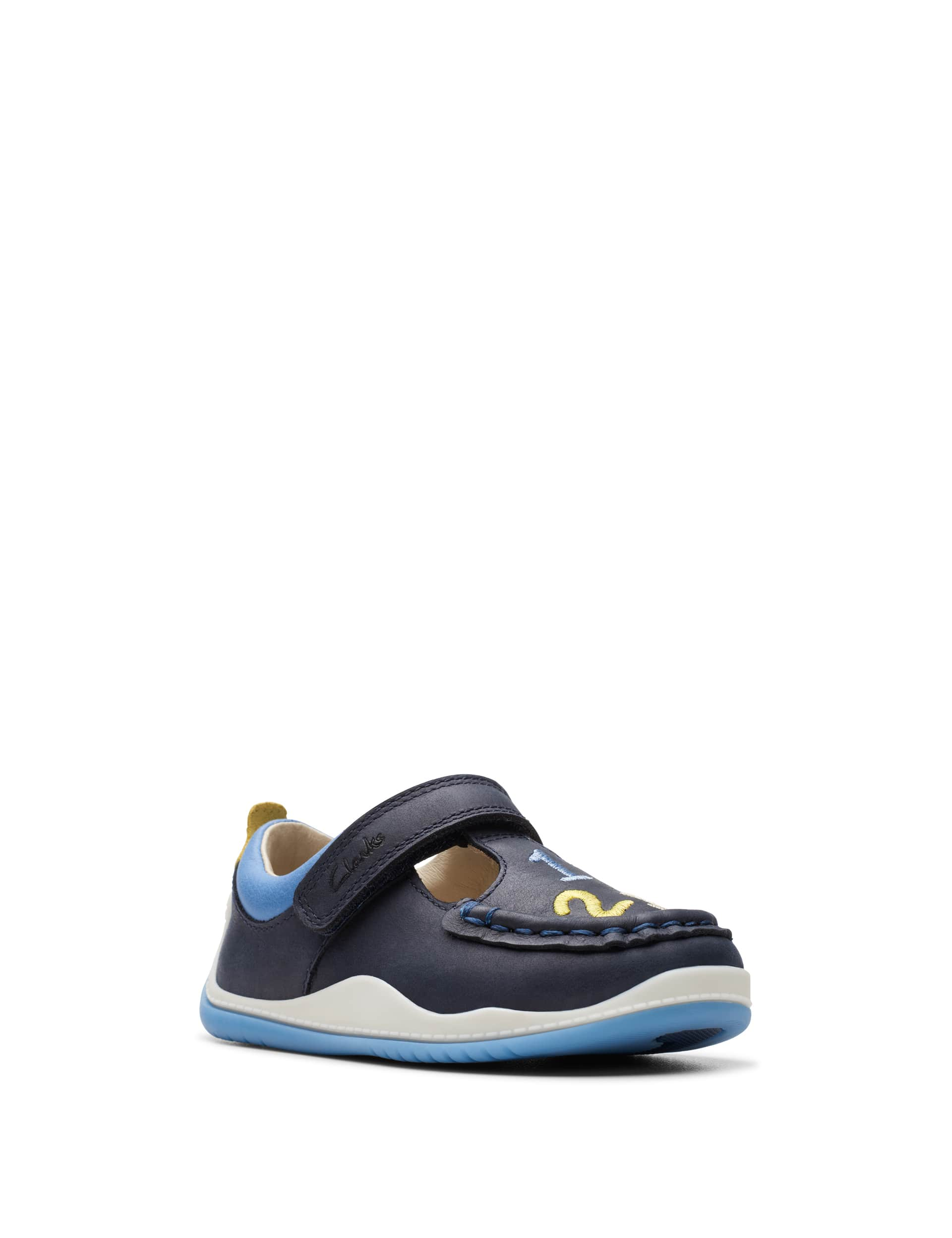 Clarks Boys Leather Colour Block T Bar Shoes (3 Small - 6 Small) - 3 SG - Navy, Navy