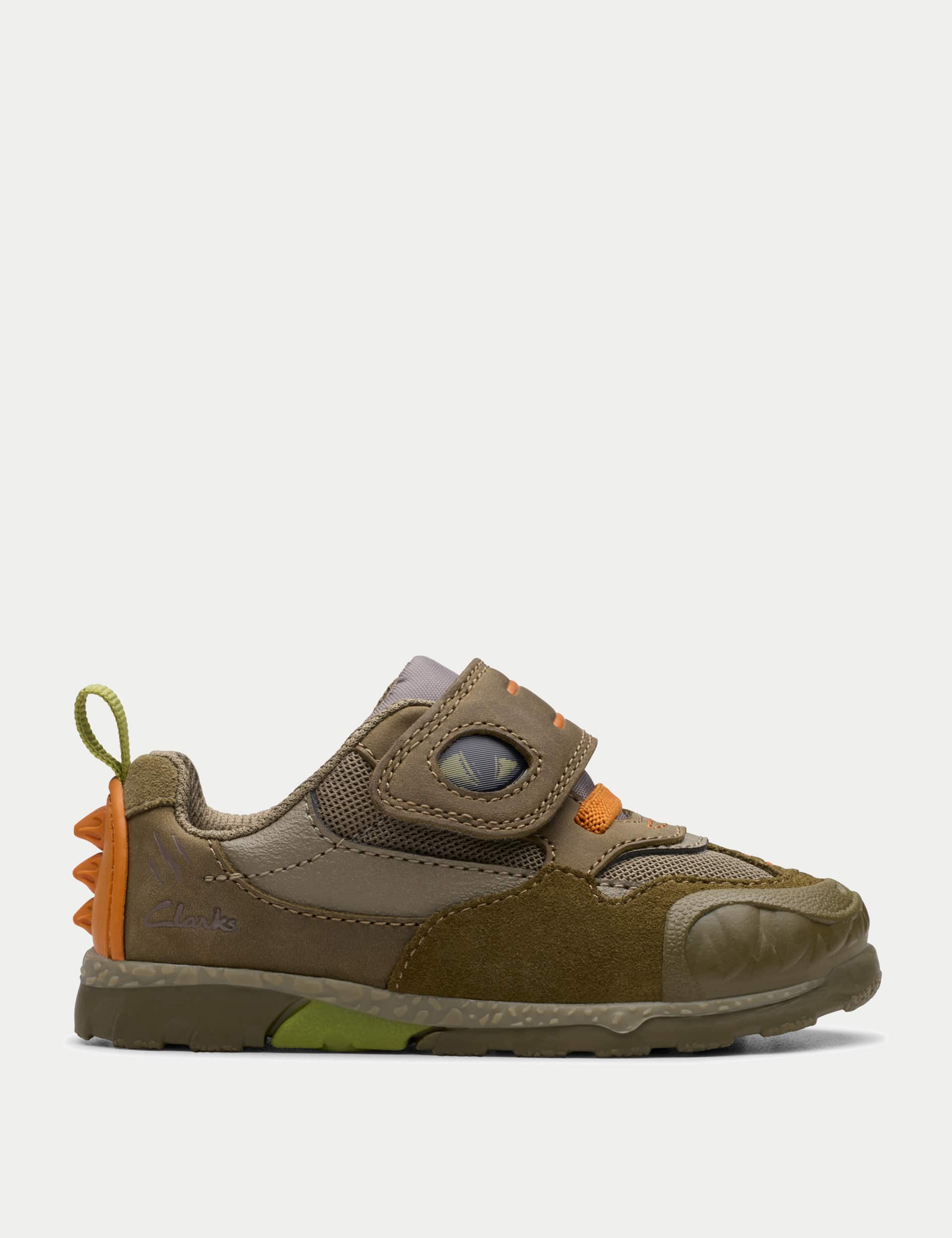 Clarks Kids Leather Riptape Dinosaur Trainers (4 Small - 6 Small) - 4SG - Green, Green