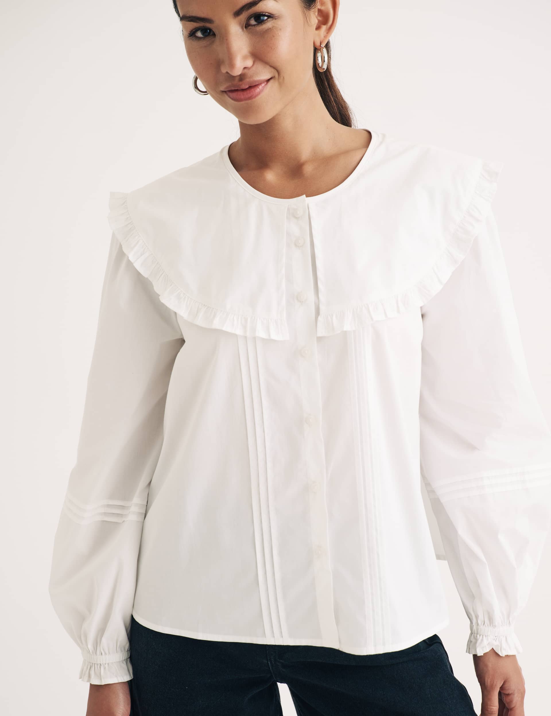 Nobody'S Child Women's Pure Cotton Oversized Collared Relaxed Blouse - 14 - White, White